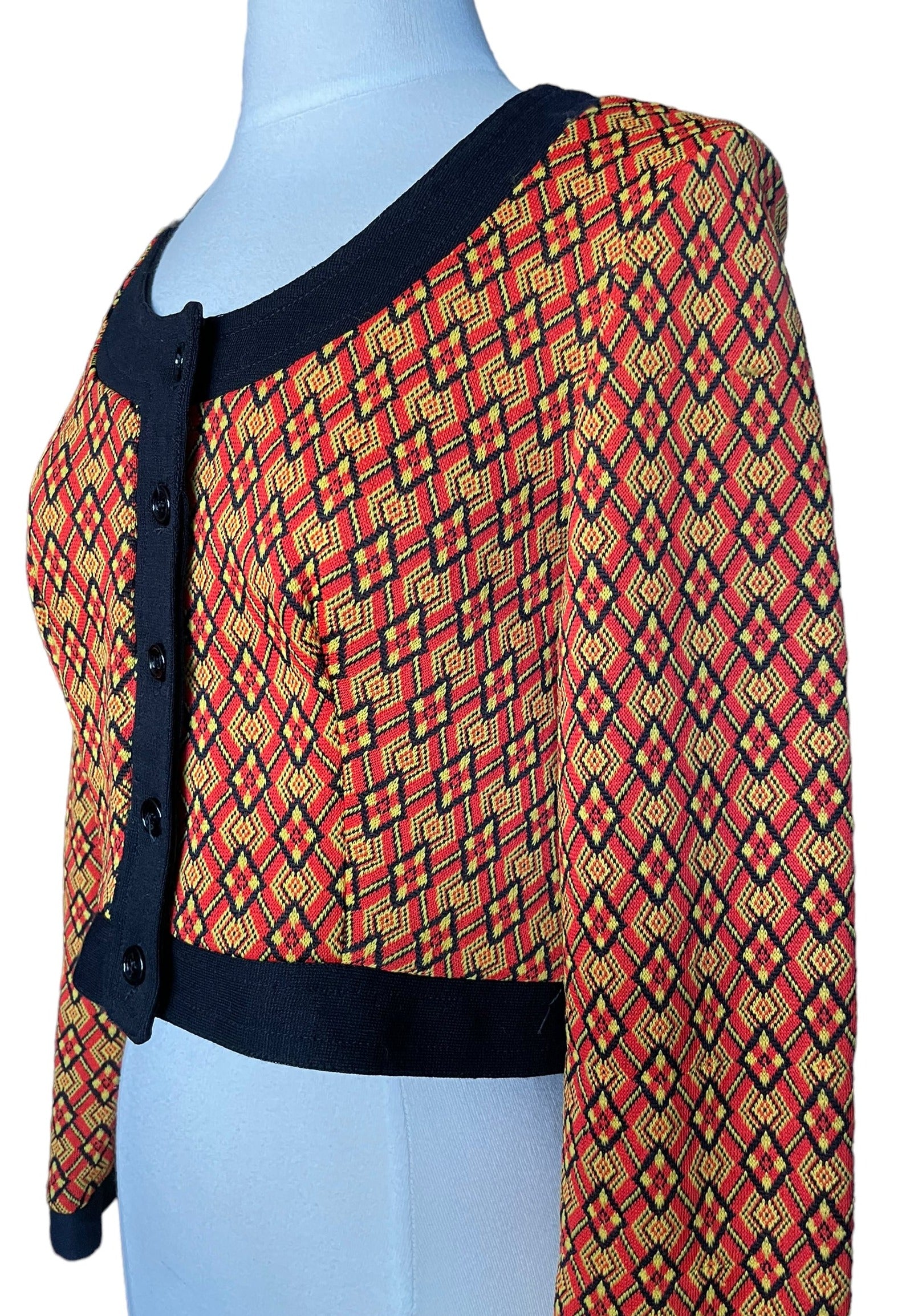 Left side front view of Vintage 1960s Argyle Cropped Cardigan | Seattle Ladies Vintage | Barn Owl Sweaters