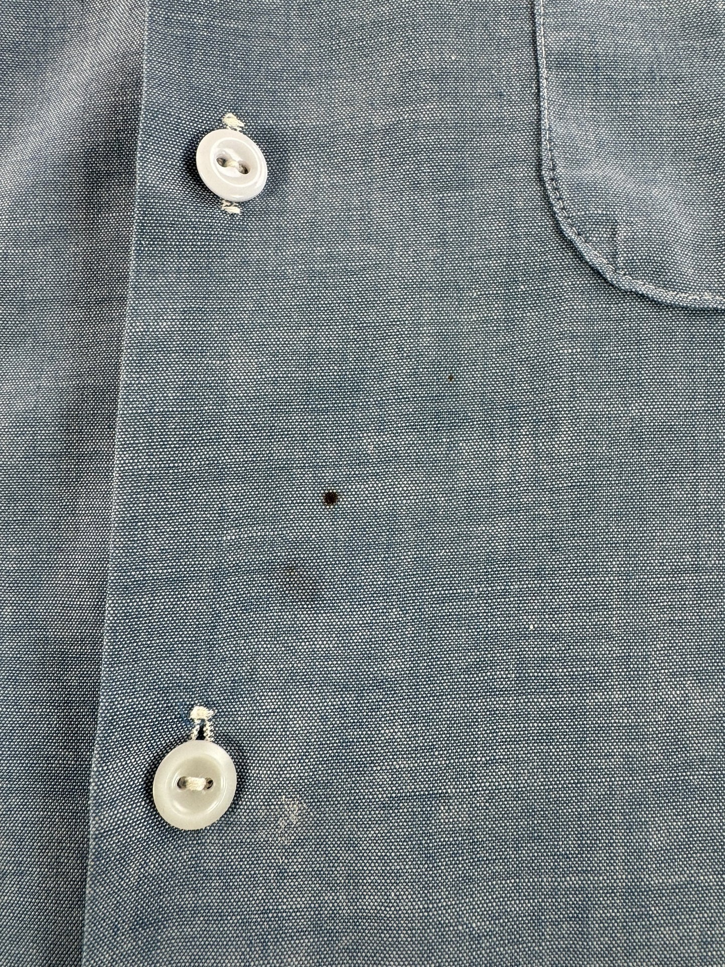 Stain on Vintage Hippie Embroidered Big Mac 50/50 Chambray Shirt SZ XL