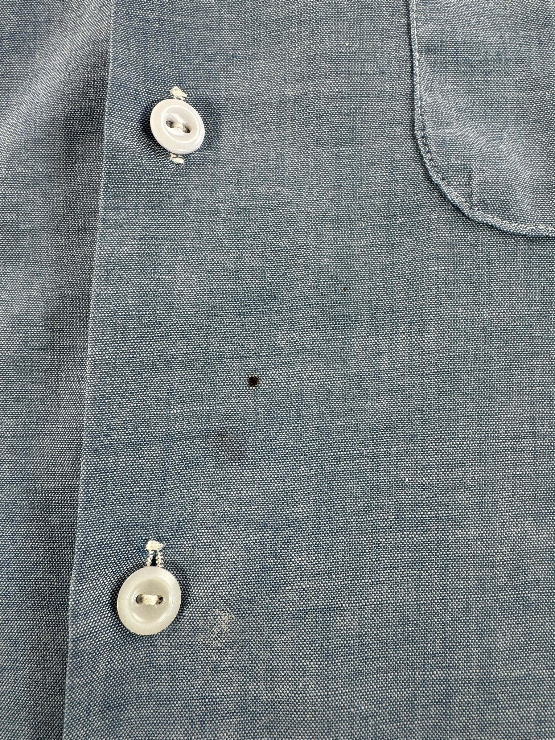 Stain on Vintage Hippie Embroidered Big Mac 50/50 Chambray Shirt SZ XL