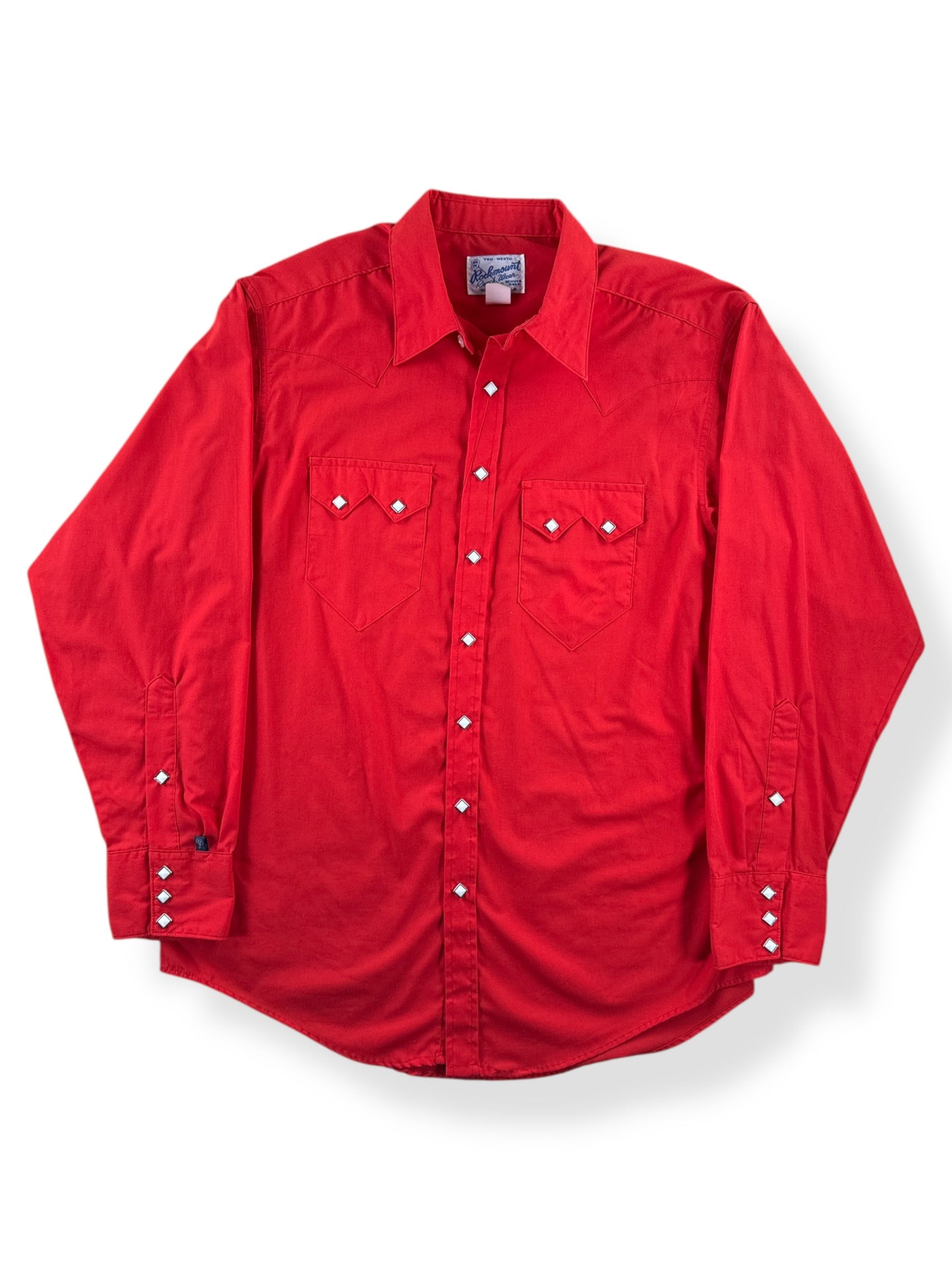 Front of Vintage Rockmount Red Sawtooth Pearl Snap SZ L