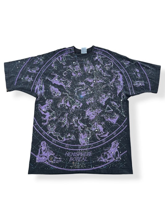 Front of Vintage Liquid Blue Constellations AOP Tee SZ XL