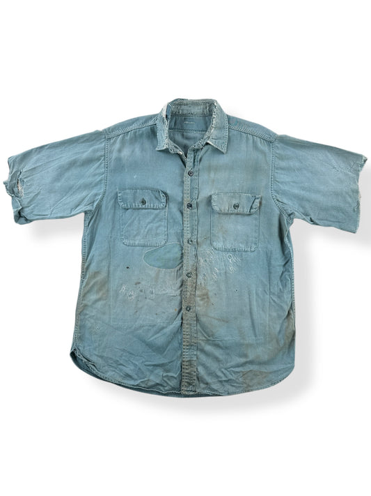 Front of Vintage Thrashed Hand Repaired Work Shirt SZ L