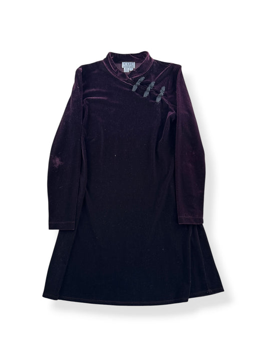 Front of Vintage Burgundy Velvet Midi Dress SZ M