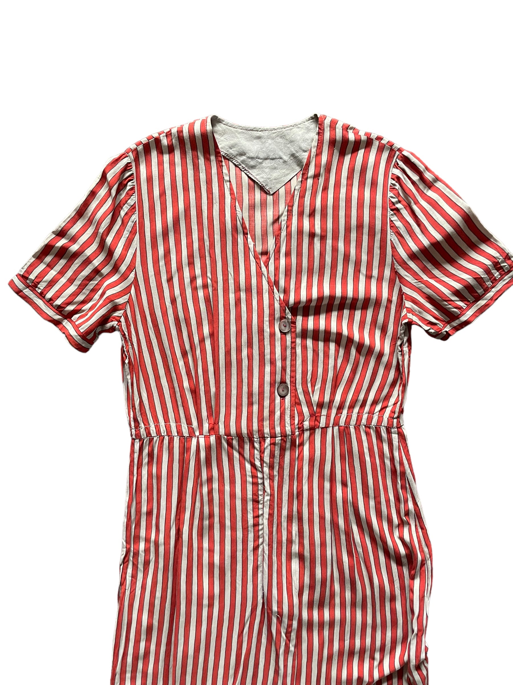 Front top view of Vintage Striped Rayon Dress SZ M |  Barn Owl Vintage Dresses| Seattle Vintage Ladies Clothing