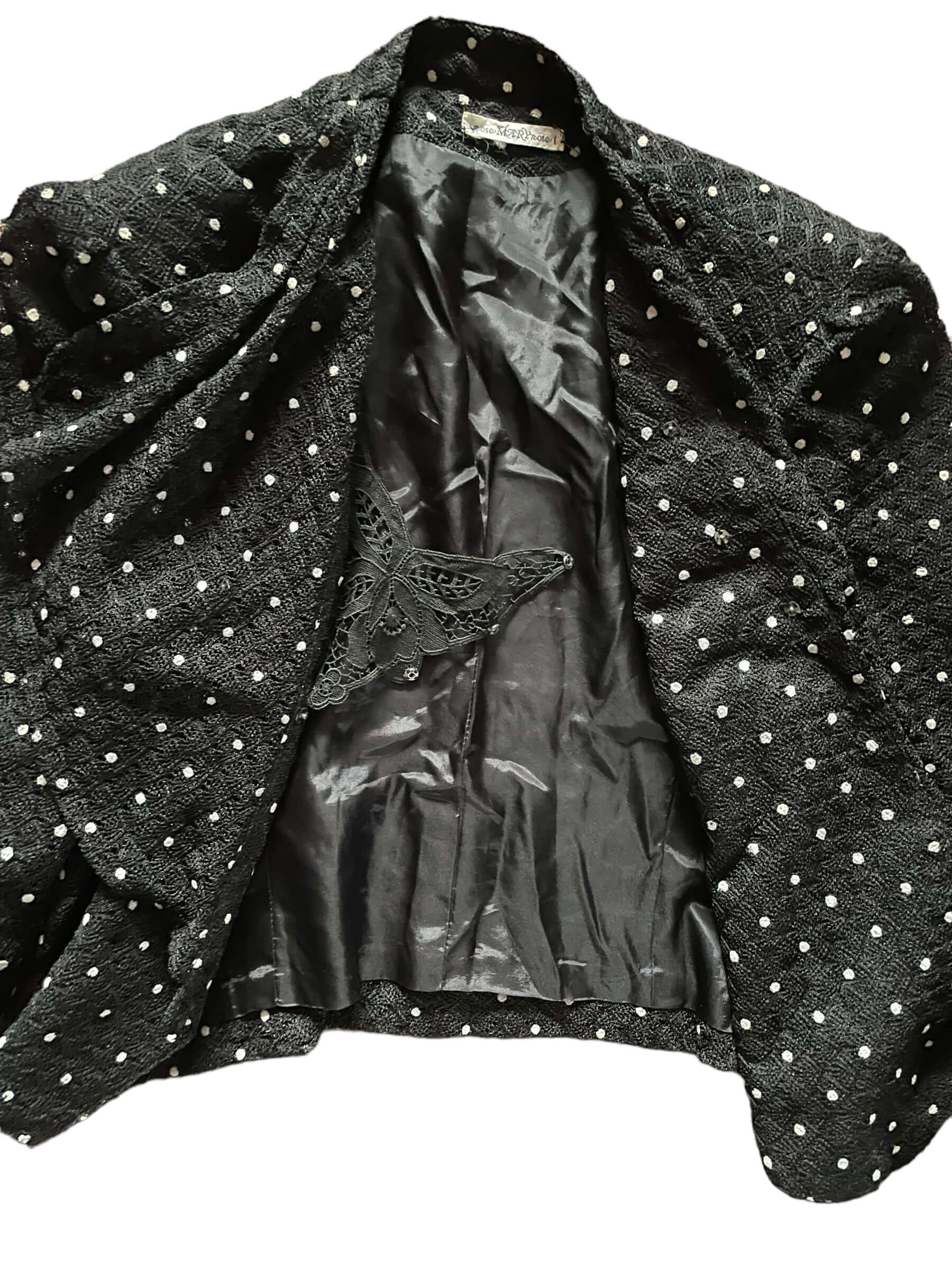 Open jacket view of Vintage 1940-50s Polka Dot Skirt Set |  Barn Owl Vintage Dresses | Seattle Vintage Ladies Clothing