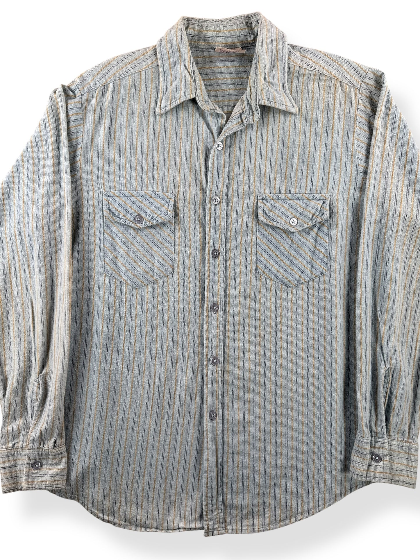 Front Close Up of Vintage Grape Vines Cotton Striped Shirt SZ L (Fits M)