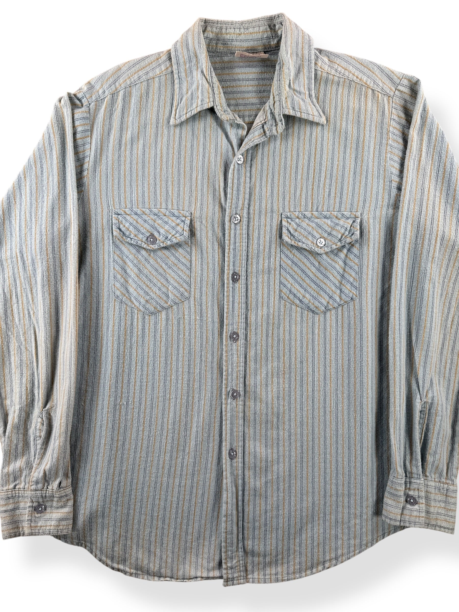 Front Close Up of Vintage Grape Vines Cotton Striped Shirt SZ L (Fits M)