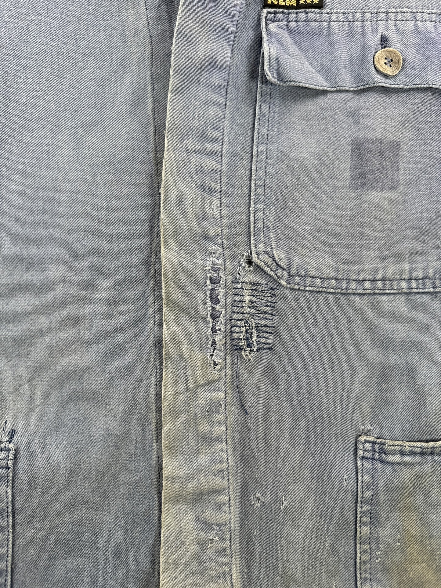 Repairs on Vintage Distressed KLM French Chore Coat SZ XL