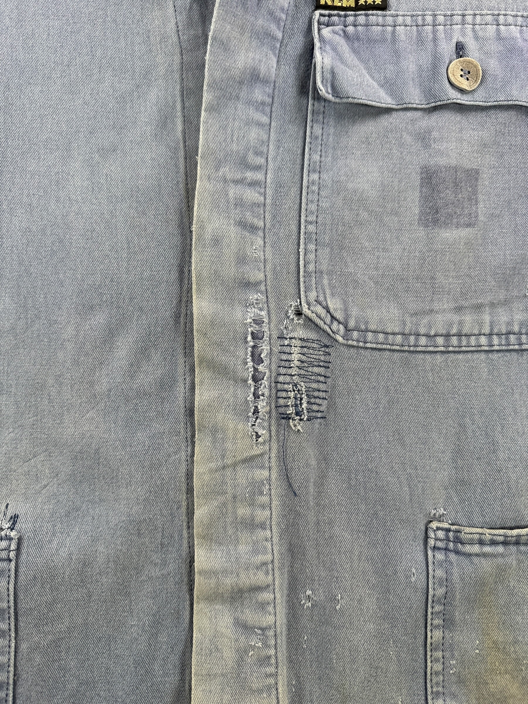Repairs on Vintage Distressed KLM French Chore Coat SZ XL