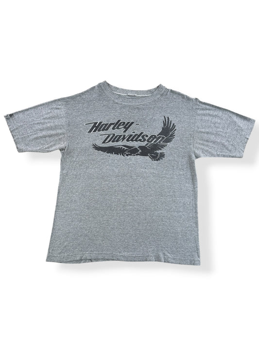 Front of Vintage Heather Grey Harley Davidson Single Stitch Eagle Tee SZ L