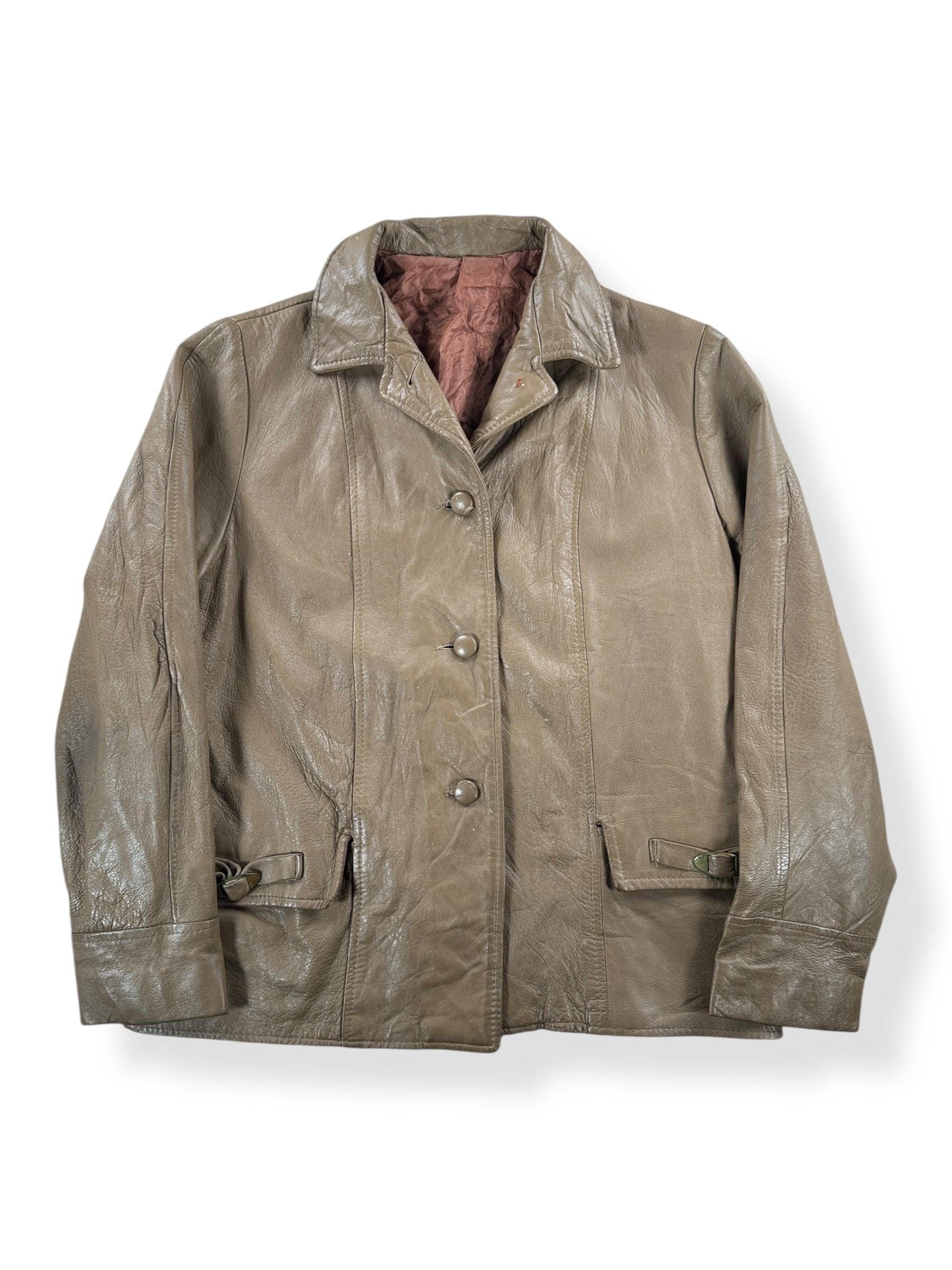 Front of Vintage Womens 40s-50s Light Brown Leather Jacket SZ L