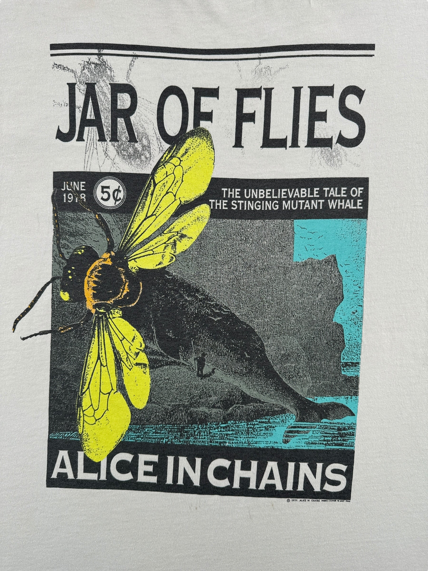 Front Graphic of Vintage 1994 Alice In Chains Jar of Flies Tee SZ XL