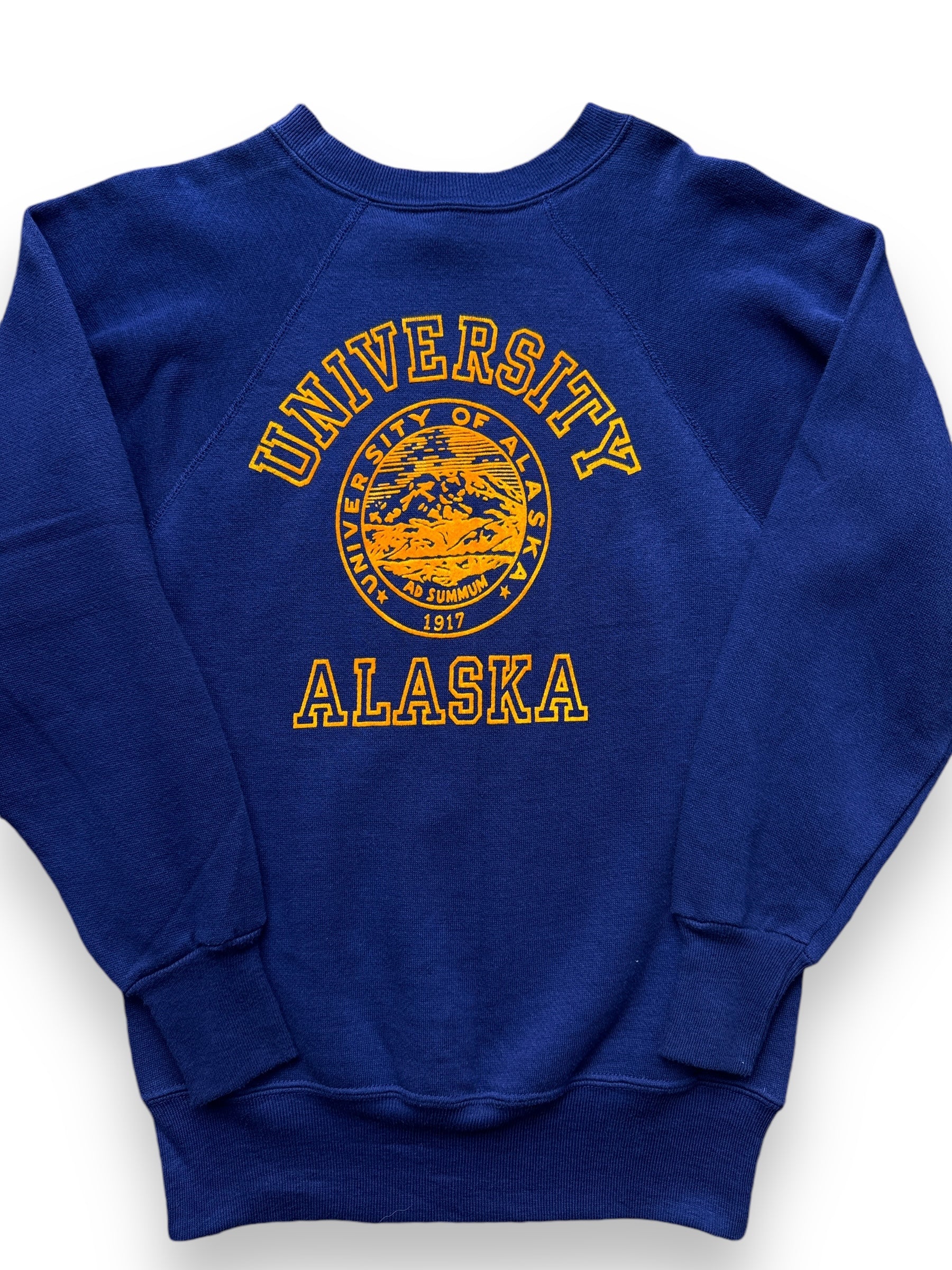 front close up of Vintage University of Alaska Flocked Crewneck SZ XS