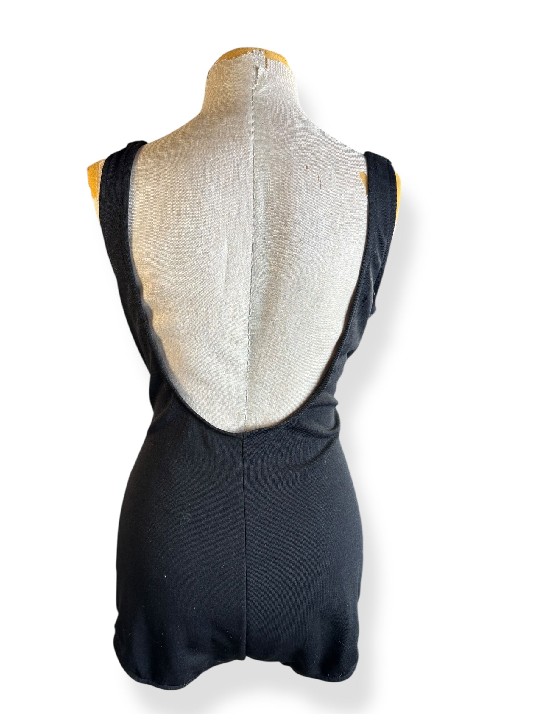 Back view of 1970s Black and White Carriage Court Piece Bathing Suit L