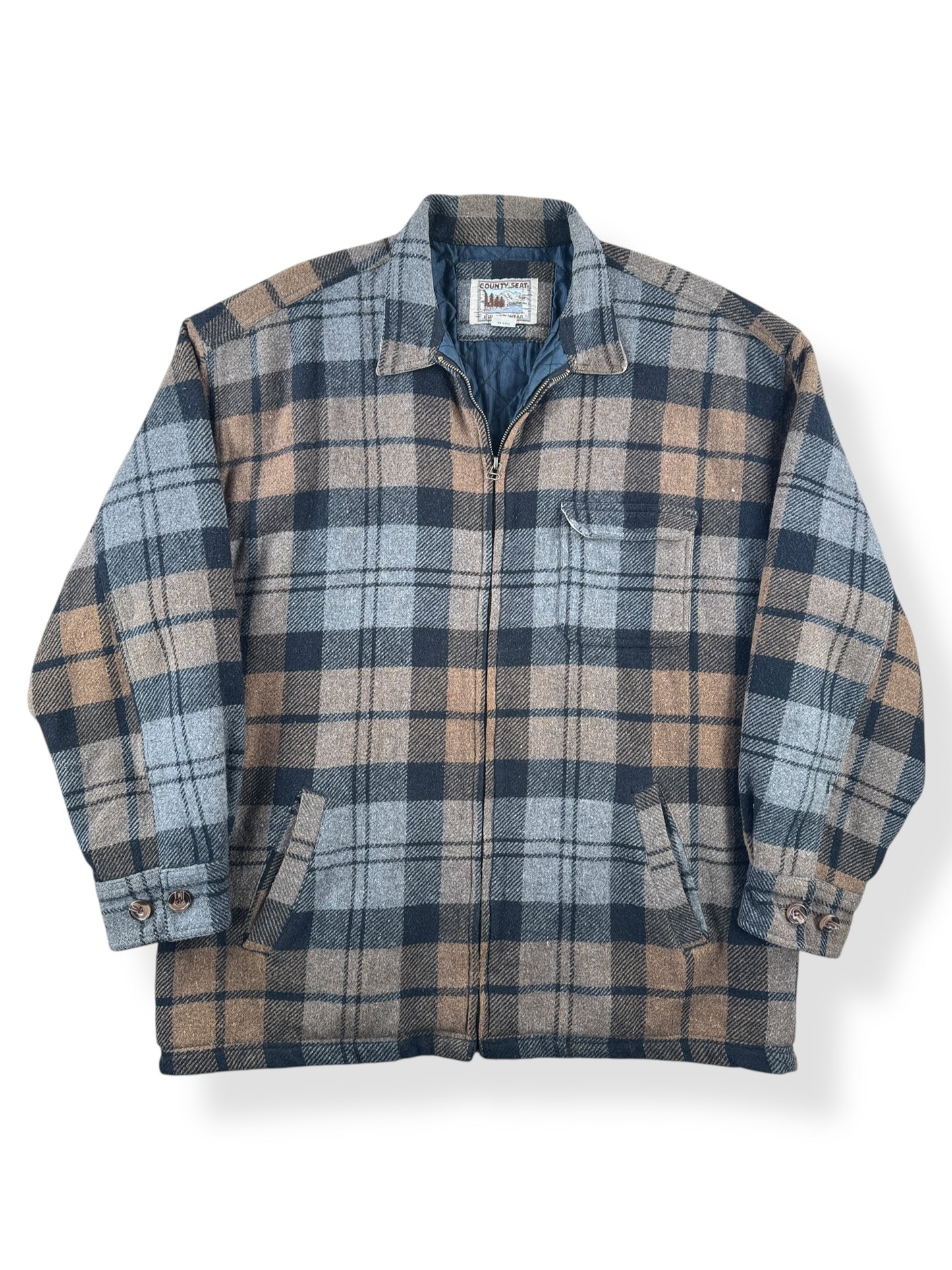Front of Vintage Country Seat Zip Up Flannel SZ XL