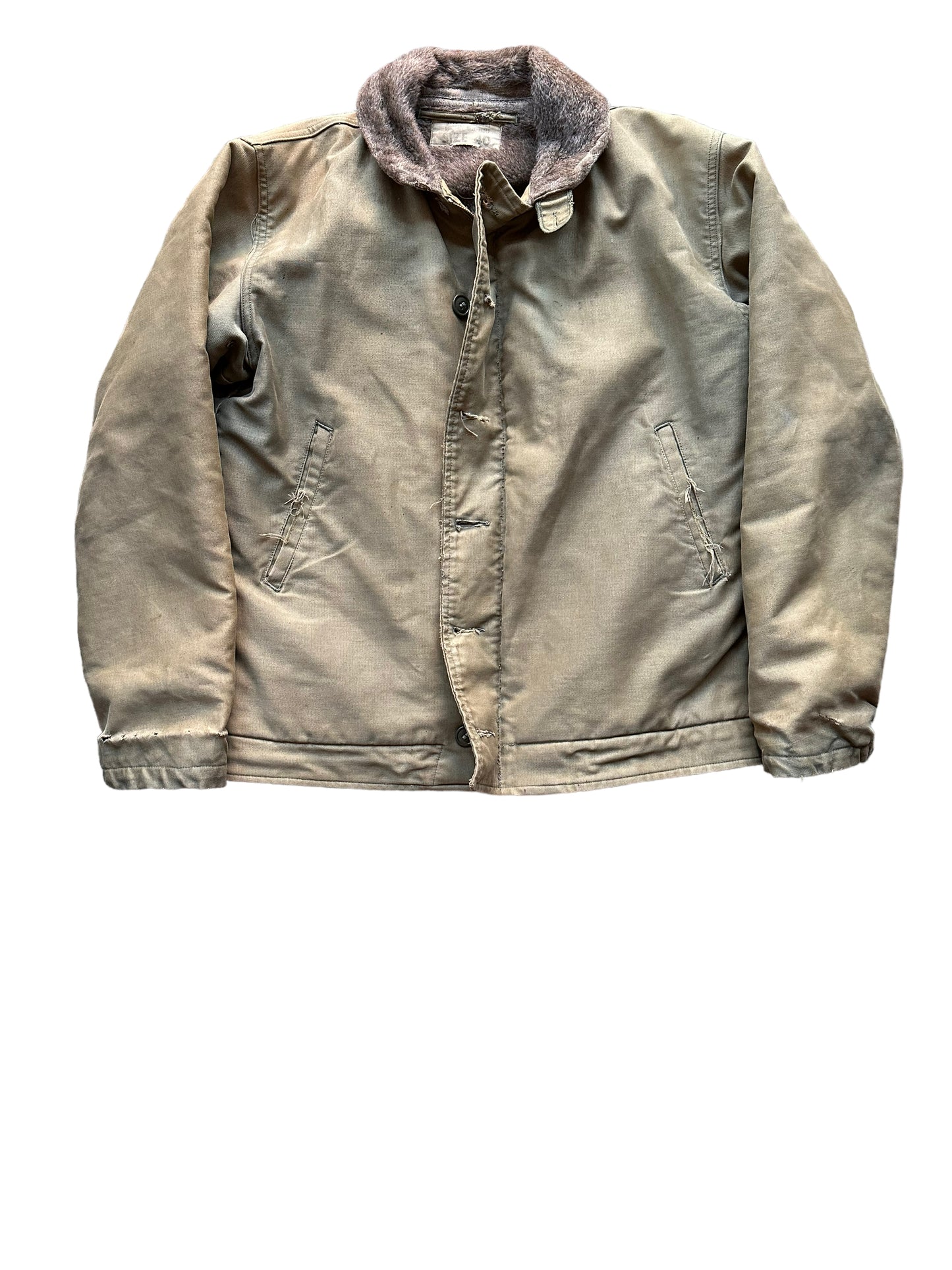 Front View of Vintage WWII N-1 Deck Jacket SZ 40 |  Vintage Military N1 Deck Jacket Seattle |  Barn Owl Vintage Seattle