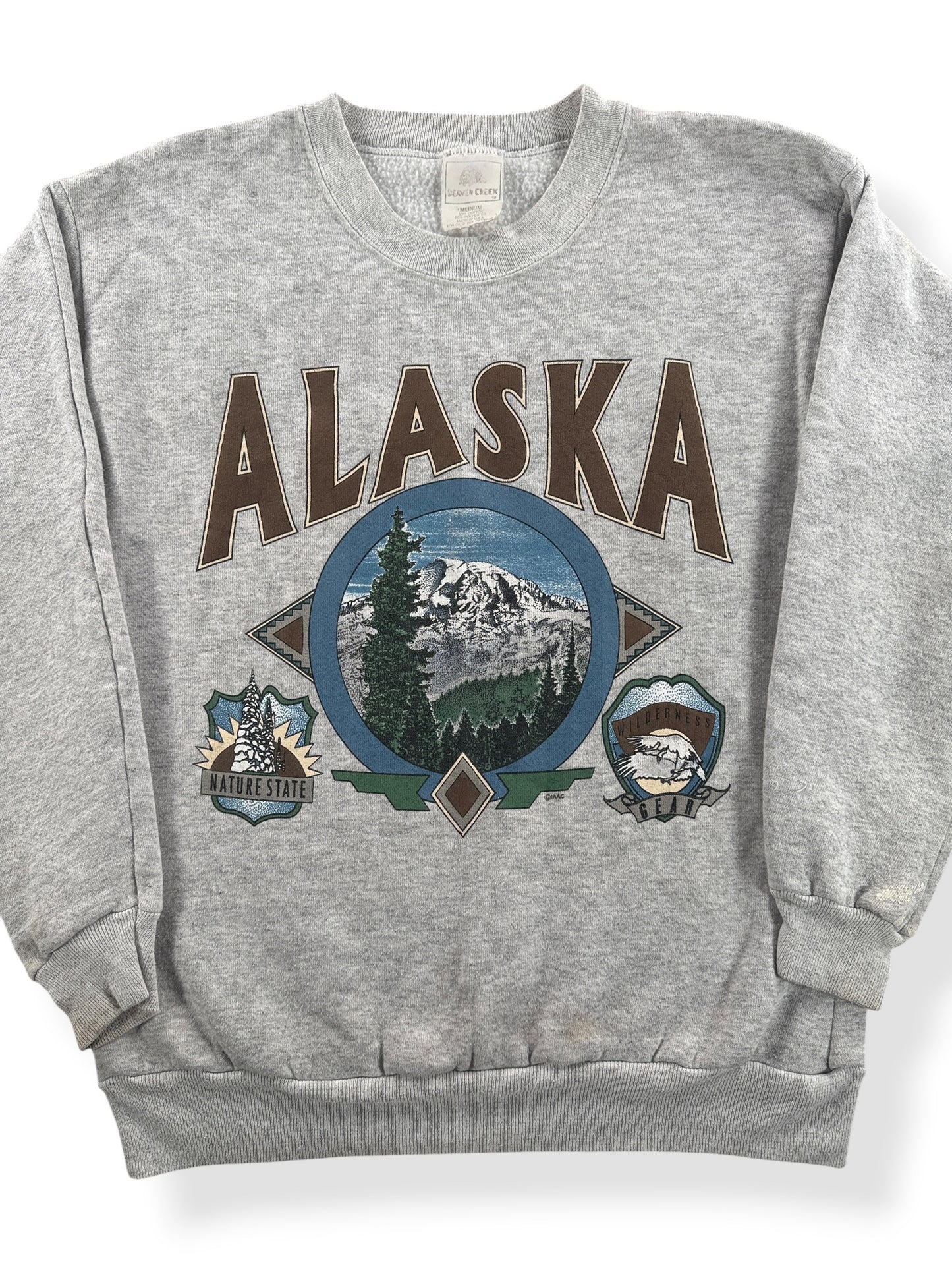 Front Close Up of Vintage Alaska Crewneck SZ M (Fits S)