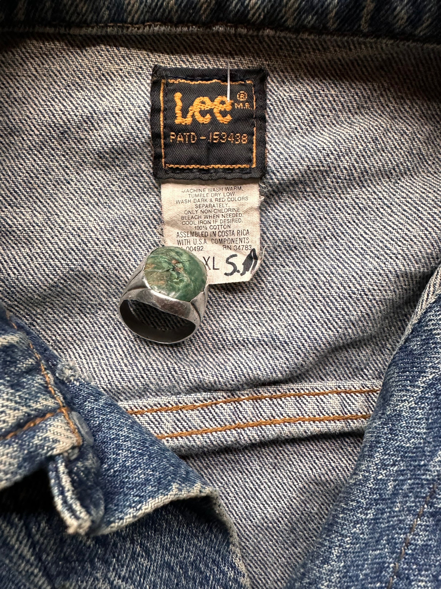 Tag View of Vintage Lee 101-J Denim Jacket SZ XL | Vintage Denim Workwear Seattle | Seattle Vintage Denim