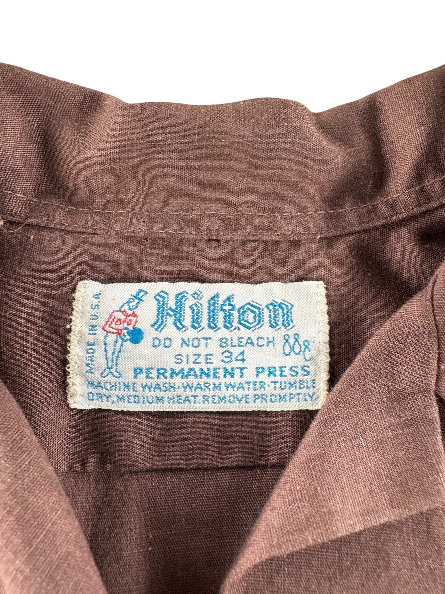 Label on Vintage Easy Rollers Hilton Bowling Shirt SZ 34