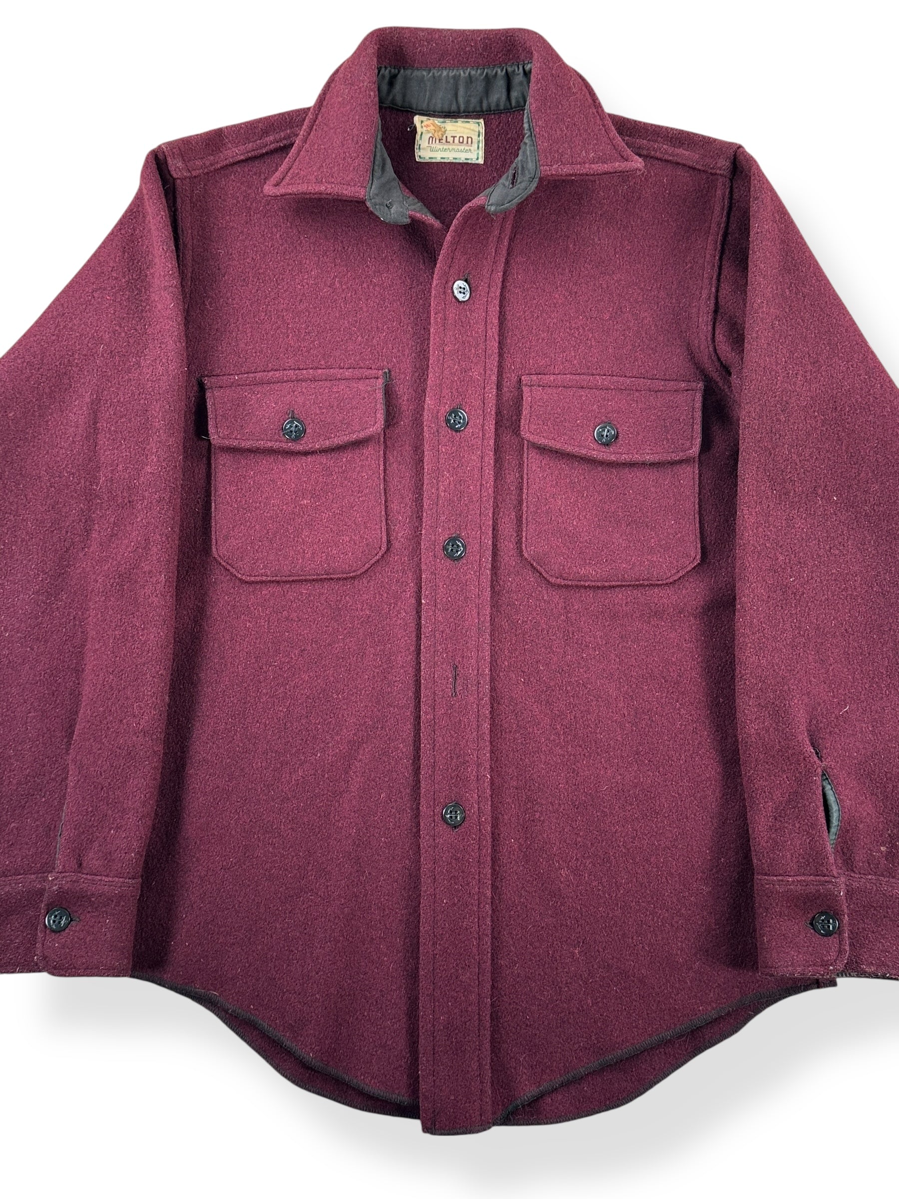 Front Close Up of Vintage Maroon CPO Top SZ M AS IS