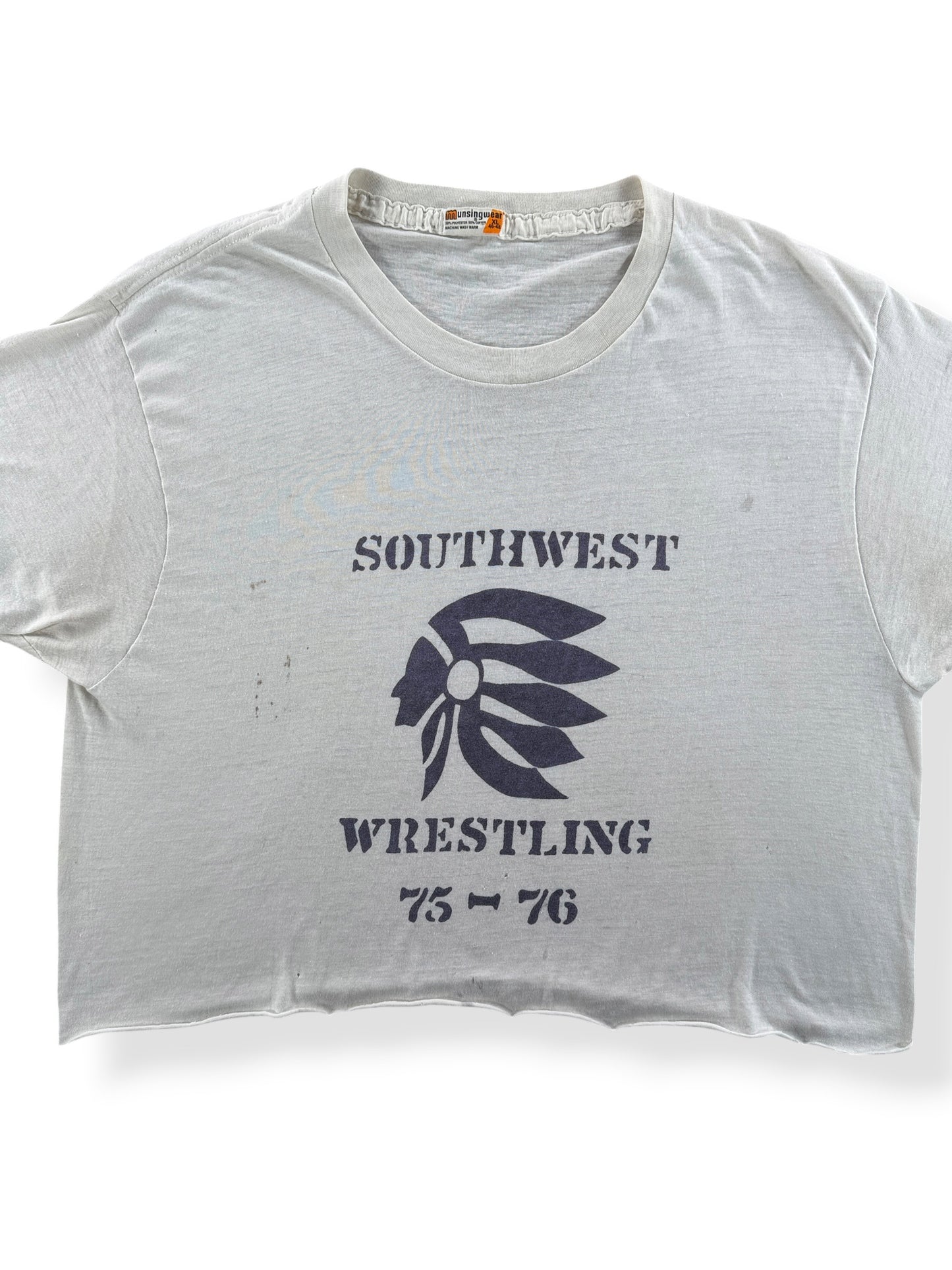 Front Close Up of Vintage SW Wrestling Crop Top Tee SZ XL (Fits L)