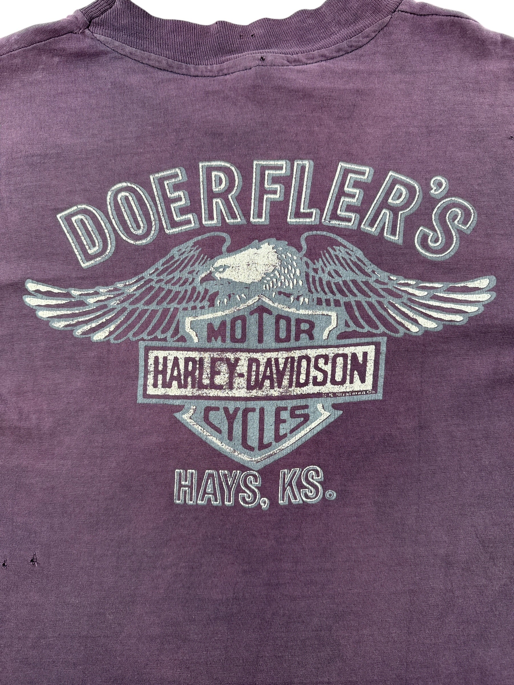 Back graphic on Vintage 1980s Harley For Bikers Only Kansas Tee SZ L (Fits M)