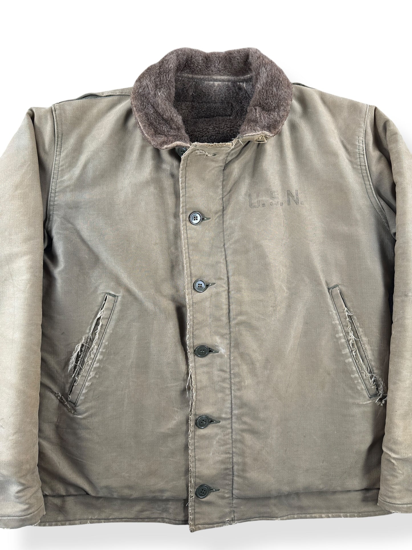 Front Close Up of Vintage WWII Era Stenciled N-1 Deck Jacket SZ 42
