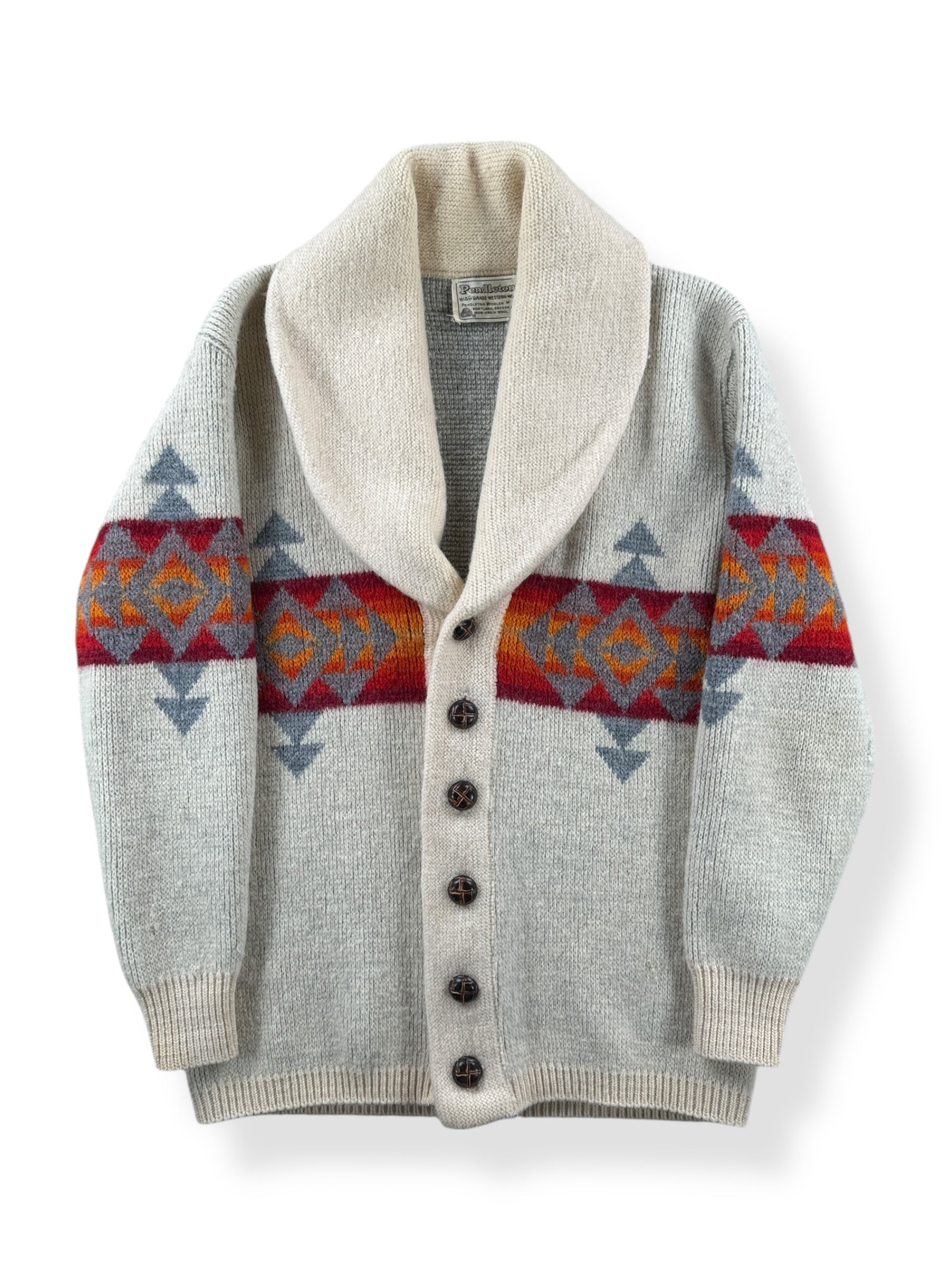 Front of Vintage Pendleton Shawl Collar Wool Sweater SZ S