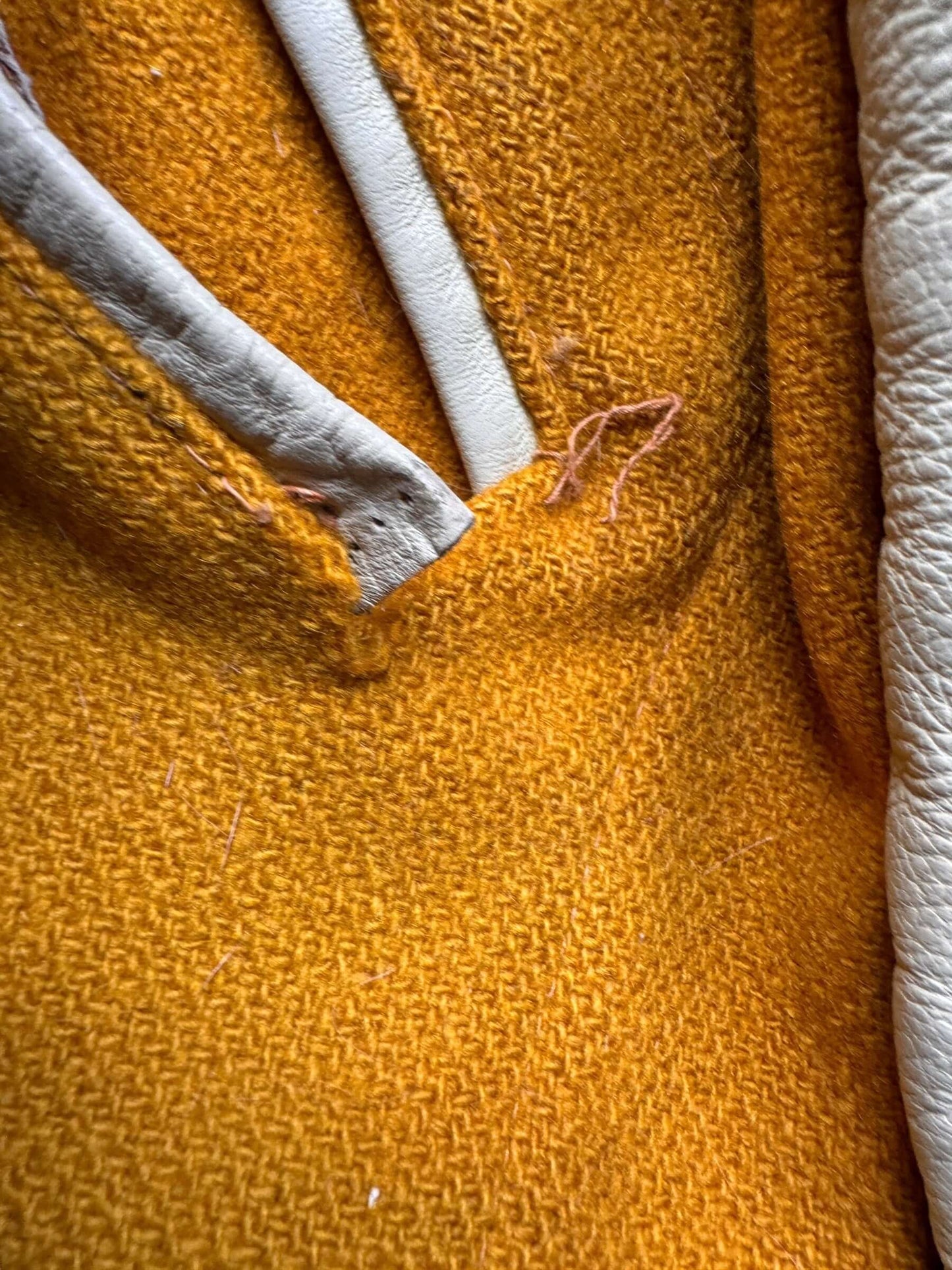 Alternate View of Pocket Repair Needed on Vintage Lasley Mustard Yellow Wool Lettermans Jacket SZ 42