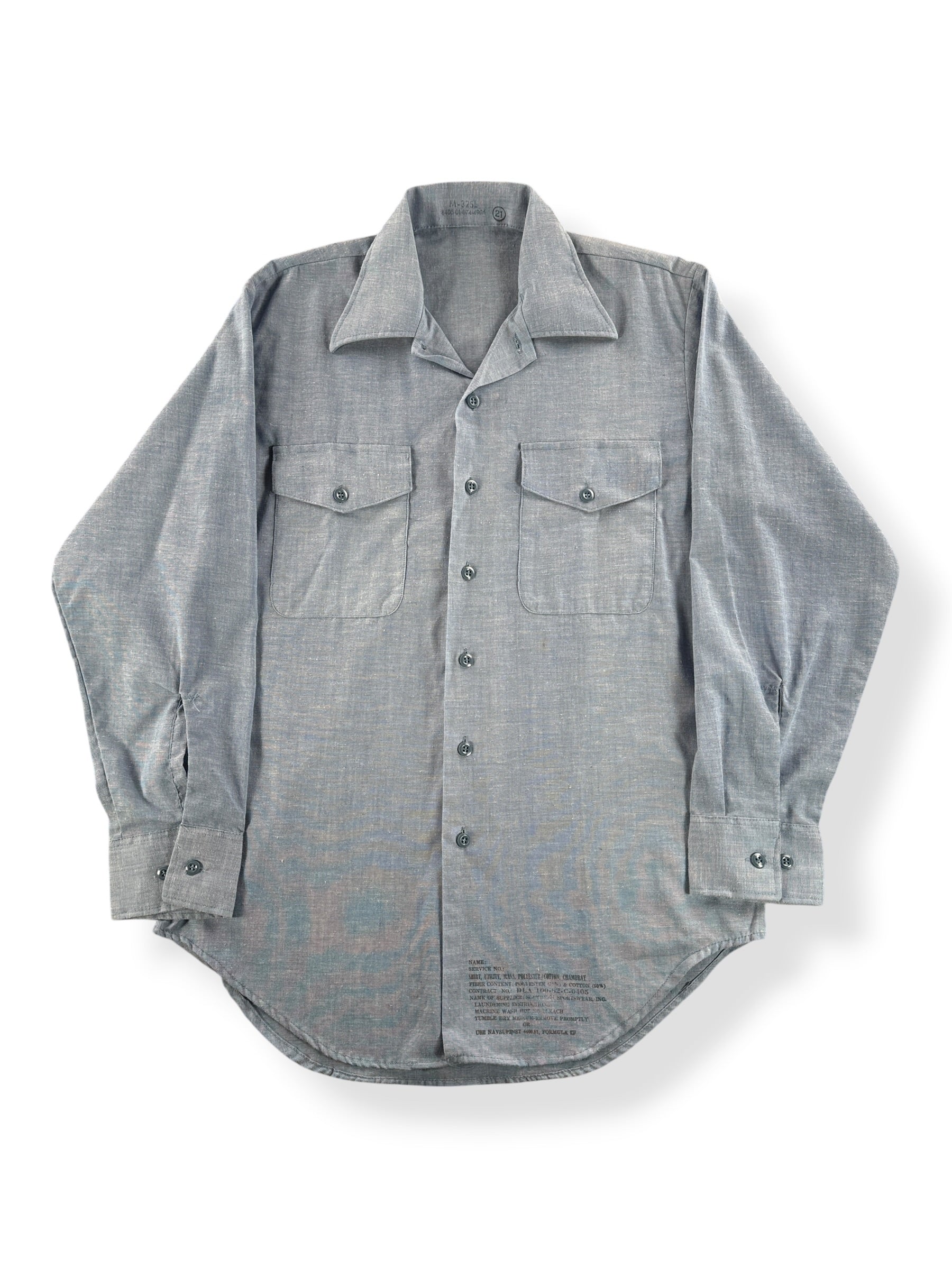 Front of Vintage Cotton/Poly Blend Military Chambray Shirt SZ M