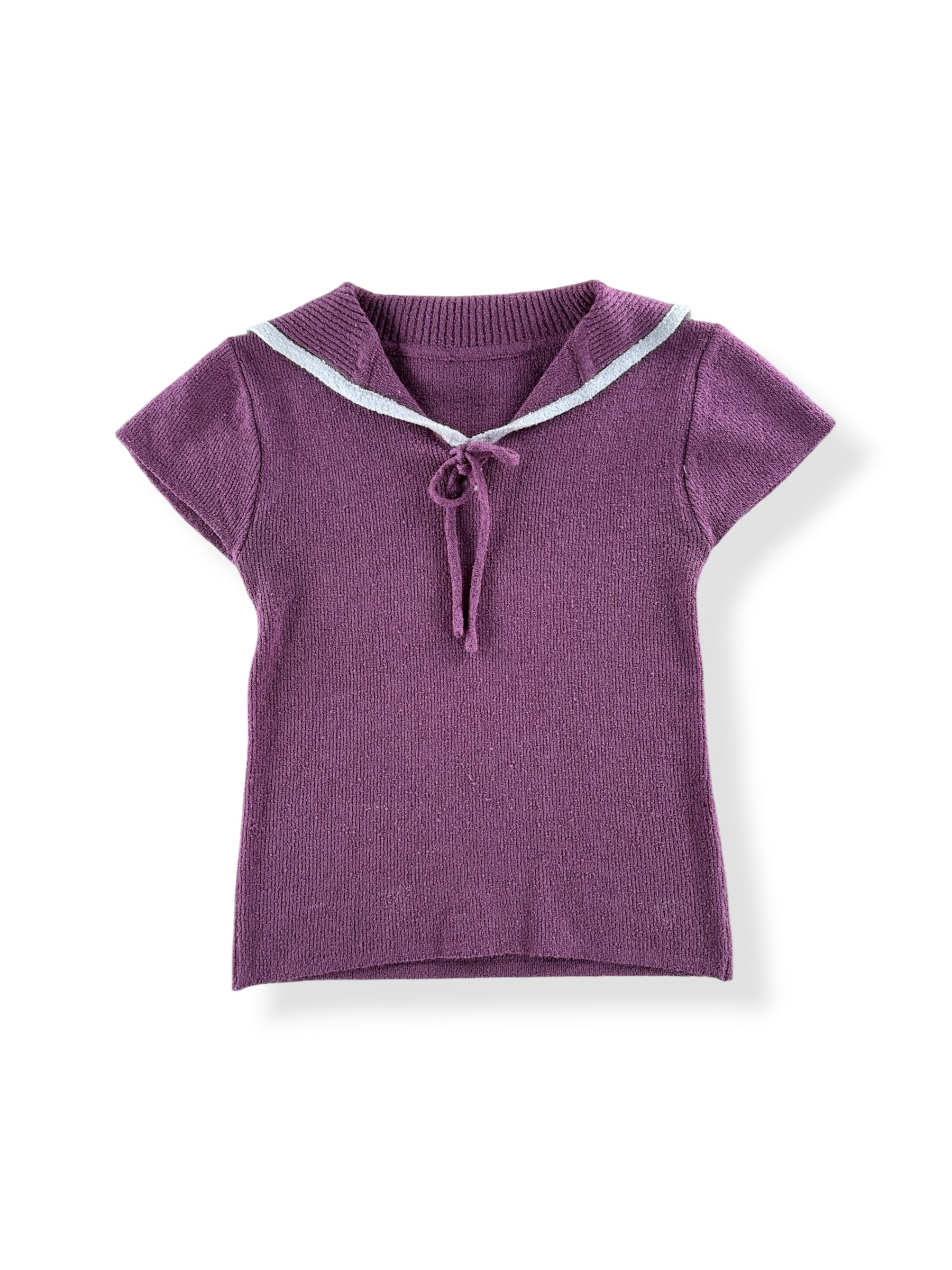 Front of Vintage Purple Collared Knit Top SZ XS