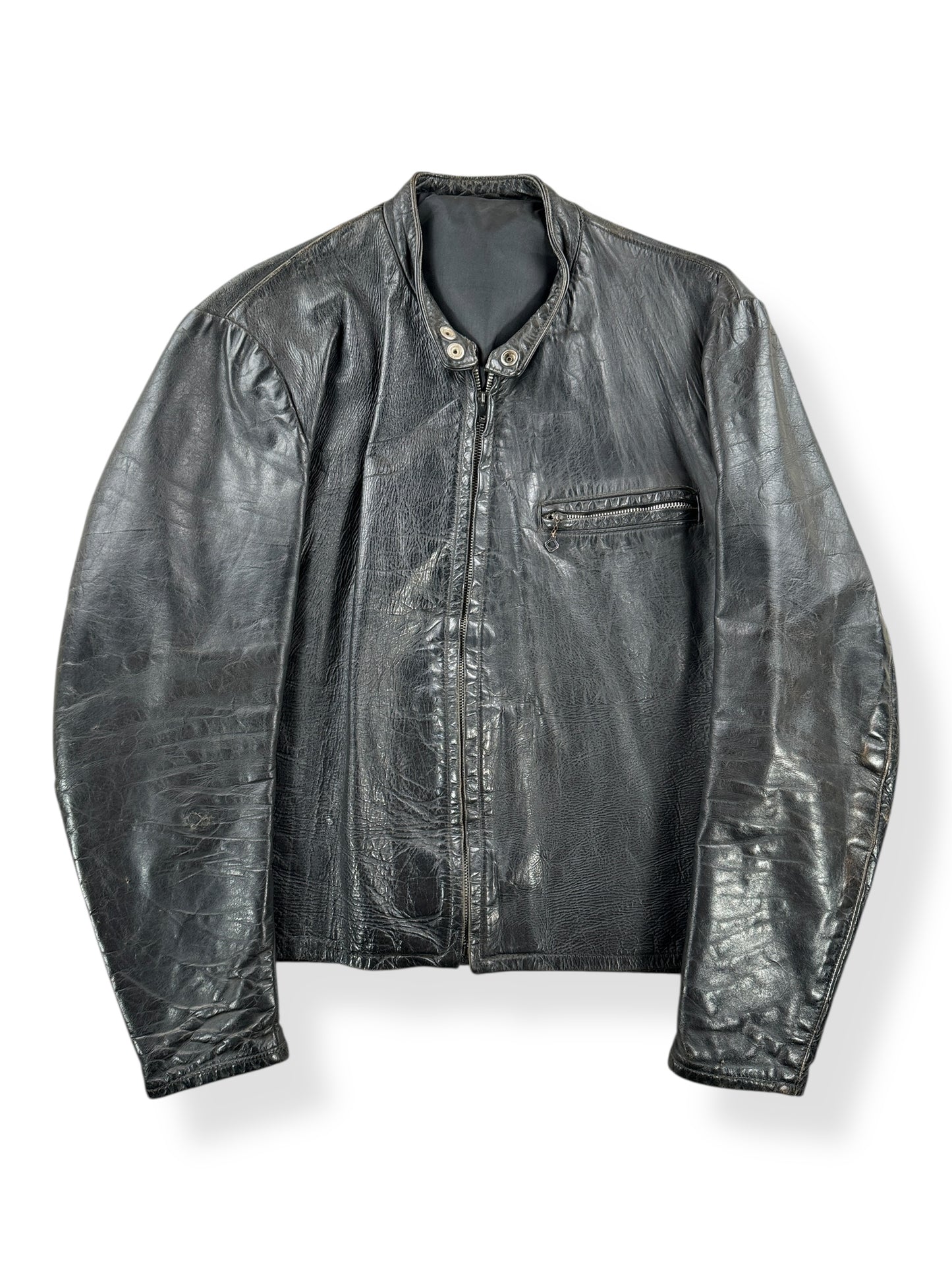 Front of Vintage Leather Moto Jacket SZ L AS IS