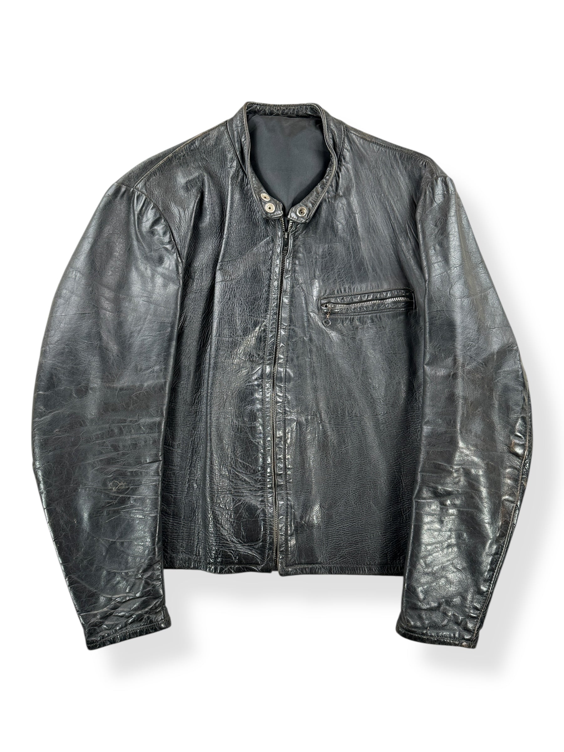 Front of Vintage Leather Moto Jacket SZ L AS IS