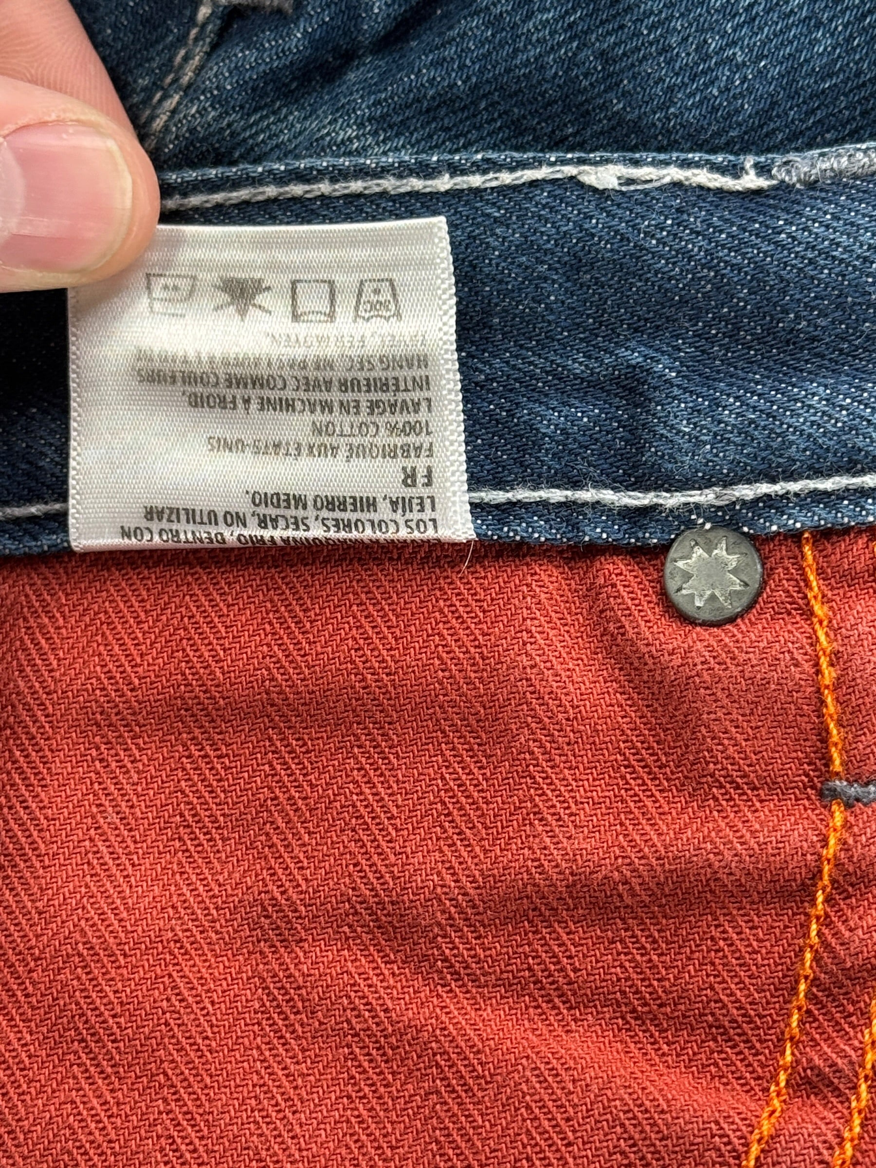 Back of info tag on Freenote Cloth Selvedge Jeans W33 (Fits W34)