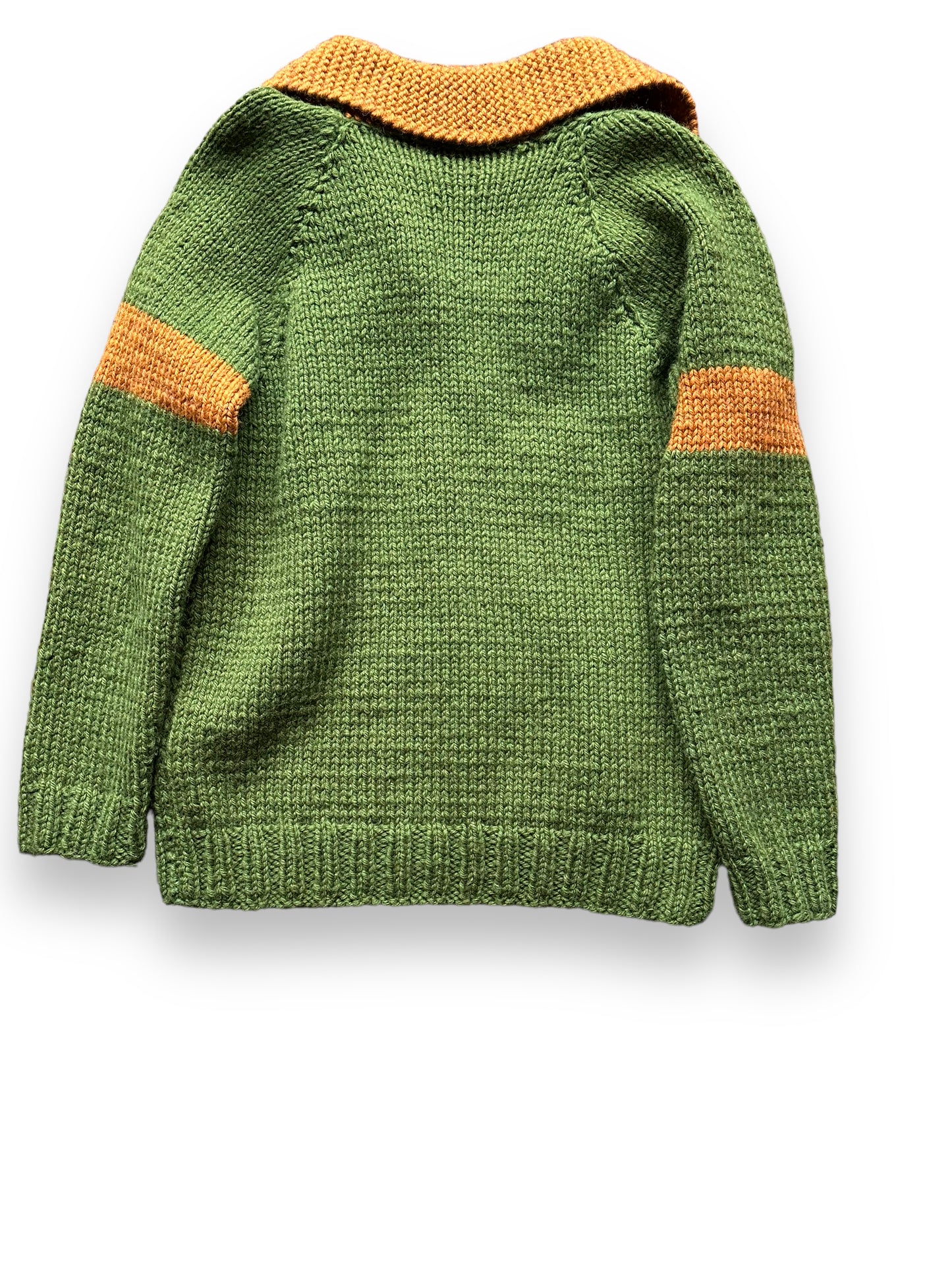 Rear Detail of Vintage Green and Brown Striped Handknit Sweater SZ L | Vintage Wool Sweaters Seattle | Barn Owl Vintage Seattle