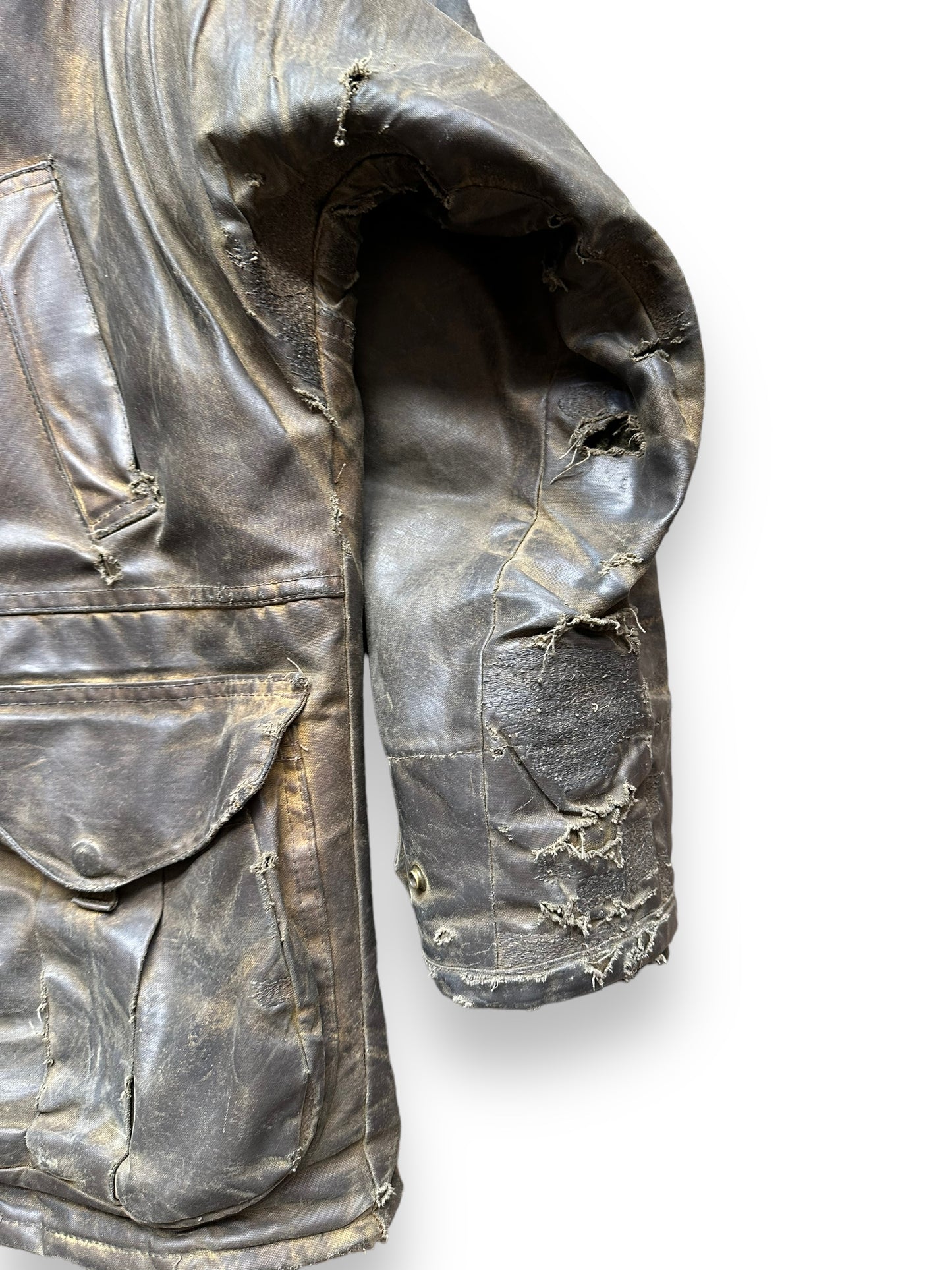 Left Sleeve Repairs on Filson Nasty Boy Tin Cloth Field Jacket SZ 42 |  Filson Tin Cloth Jacket | Vintage Workwear Seattle