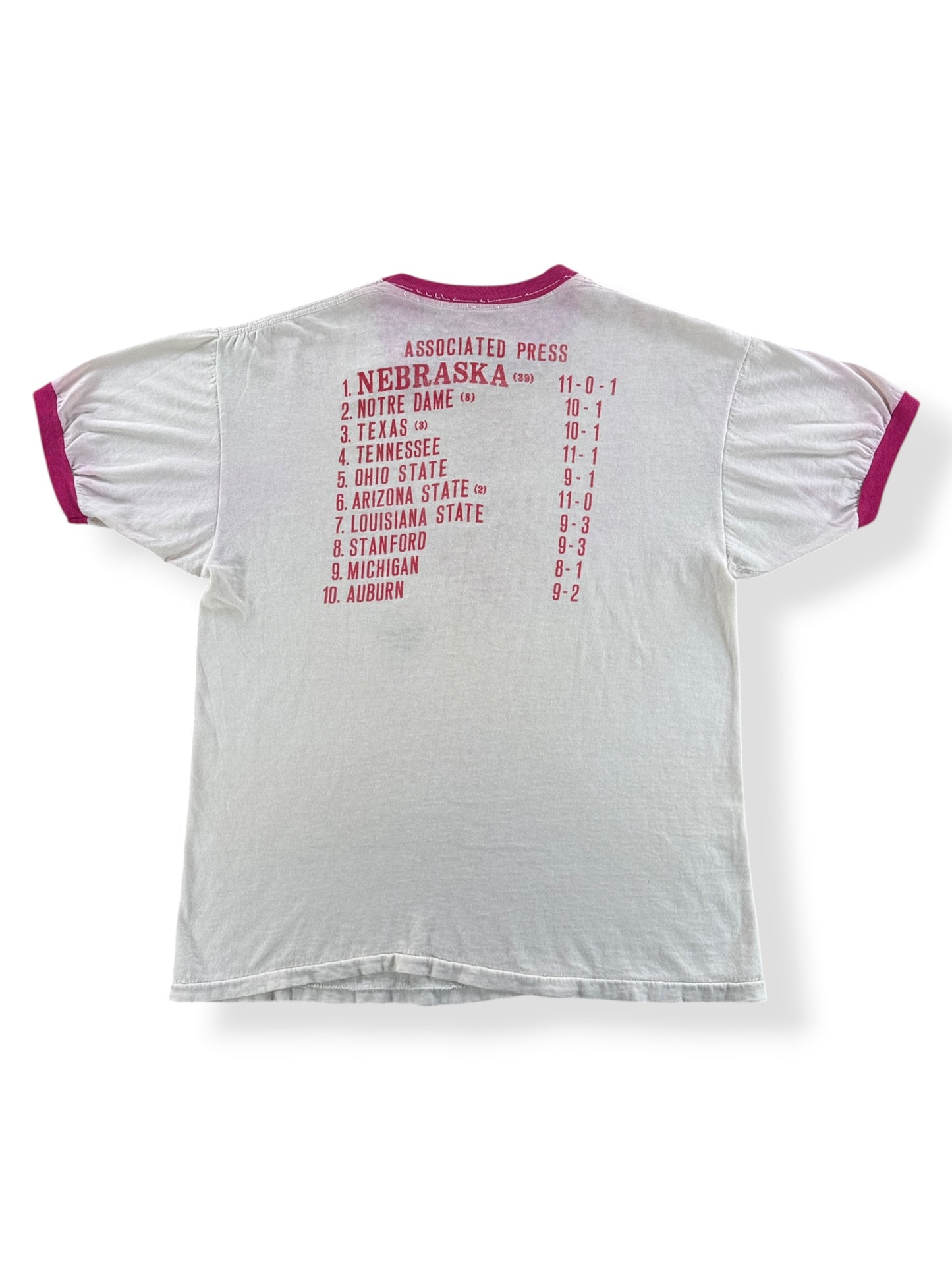 Back of Vintage Nebraska 1 Ringer Tee SZ M