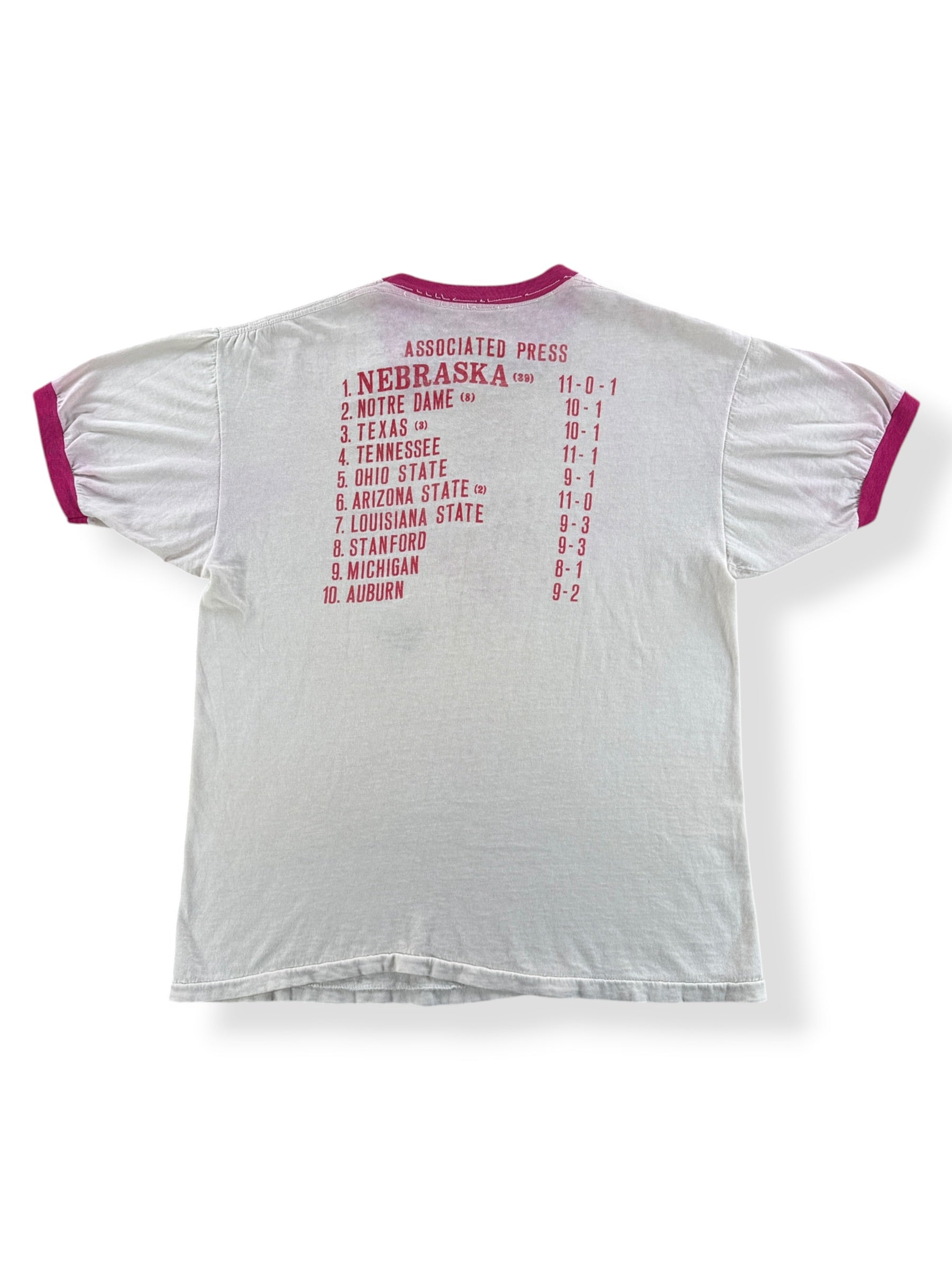 Back of Vintage Nebraska 1 Ringer Tee SZ M