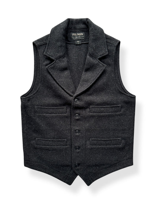 Front of Filson Mackinaw Wool Charcoal Western Vest SZ S