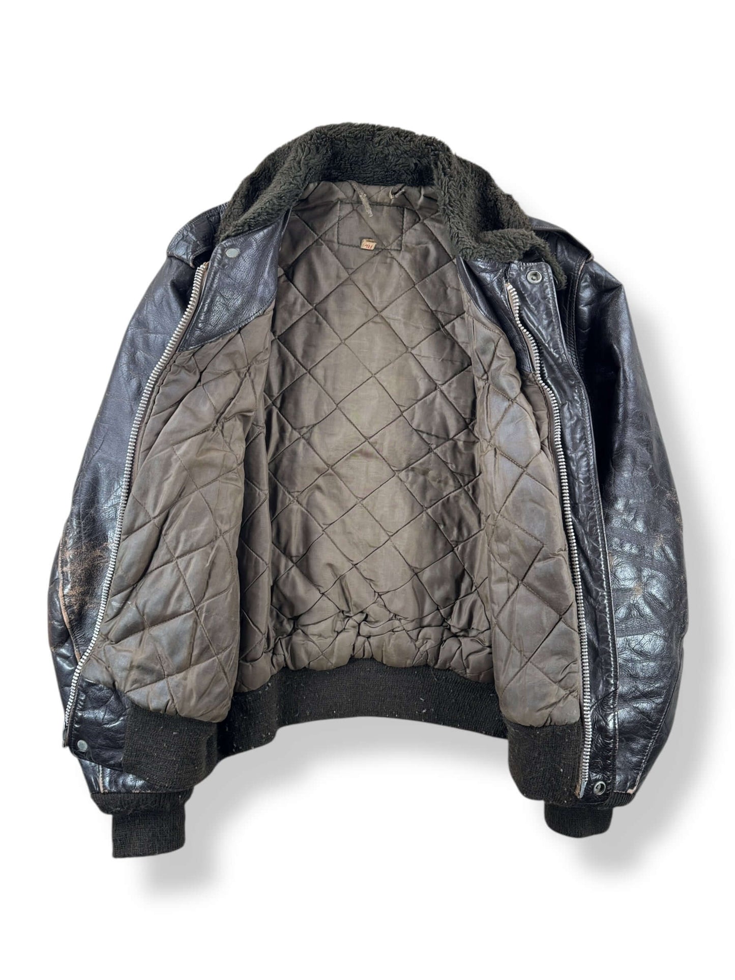 Inside of Vintage Leather Bomber Jacket SZ 40 AS IS