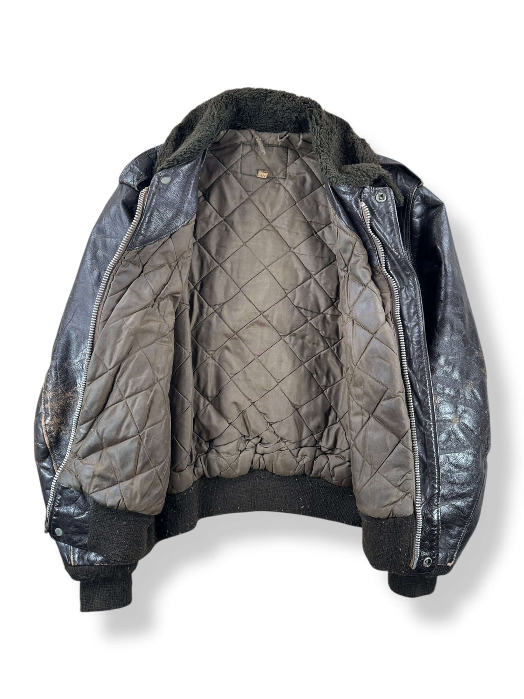 Inside of Vintage Leather Bomber Jacket SZ 40 AS IS