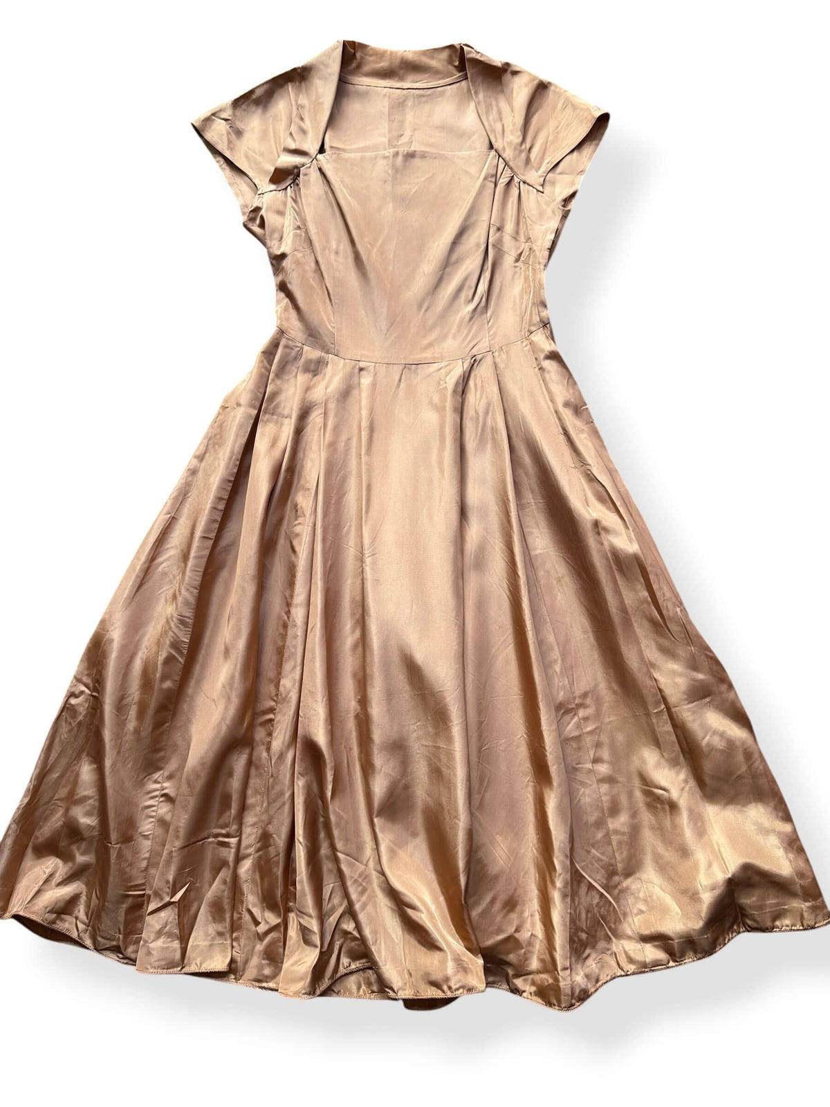 Close up of Vintage Mid Century Golden Fit and Flare Dress 