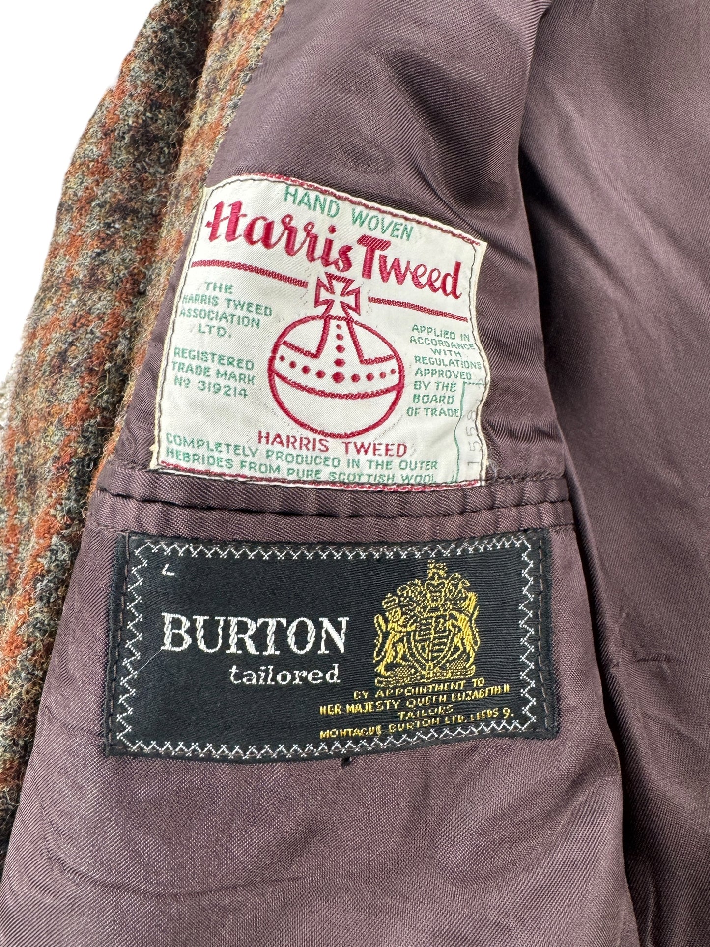 Label on Vintage Harris Tweed 1970 Burton Tailored Jacket SZ M