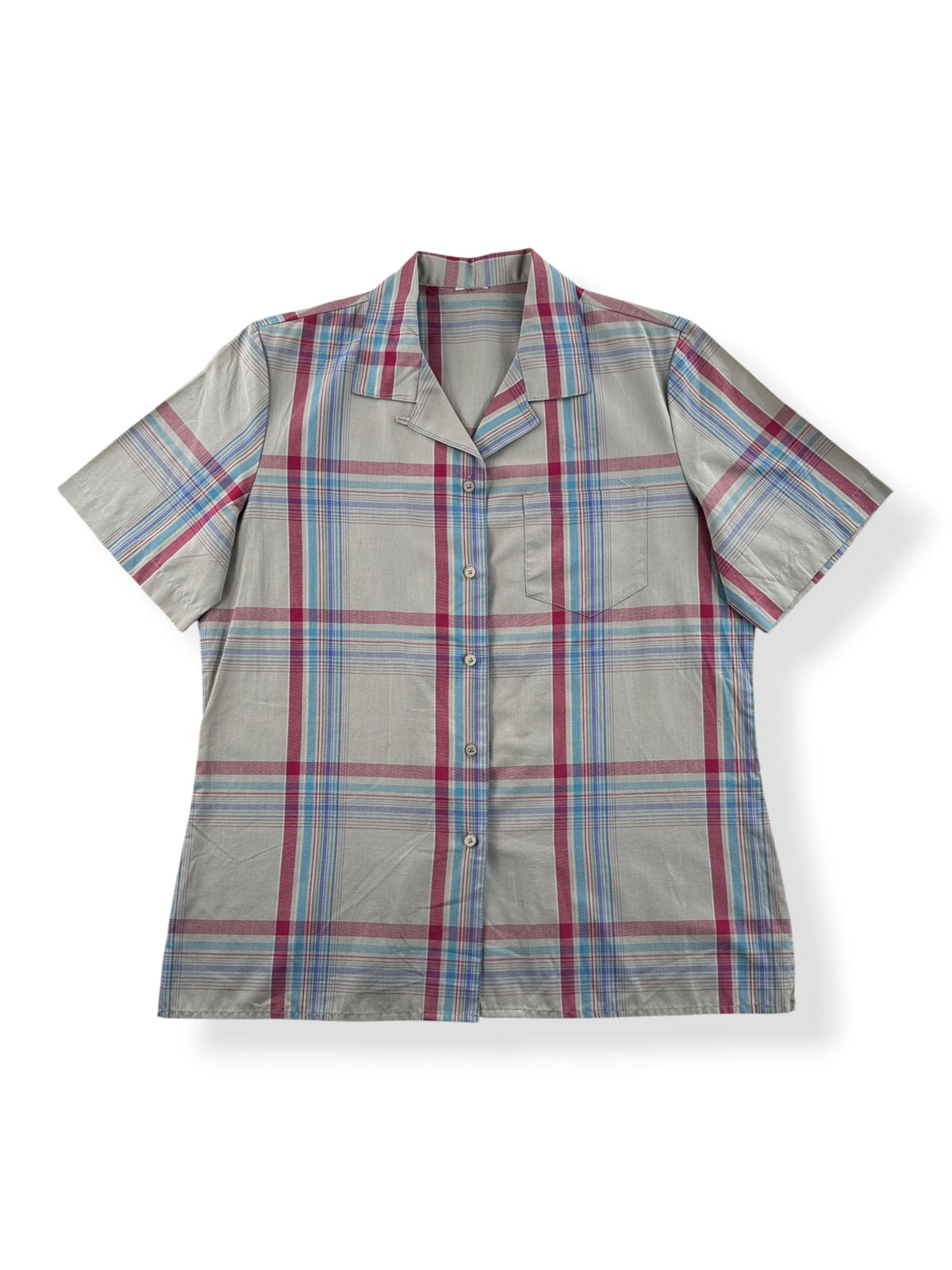 Front of Vintage Plaid Loop Collar Short Sleeve Shirt SZ M