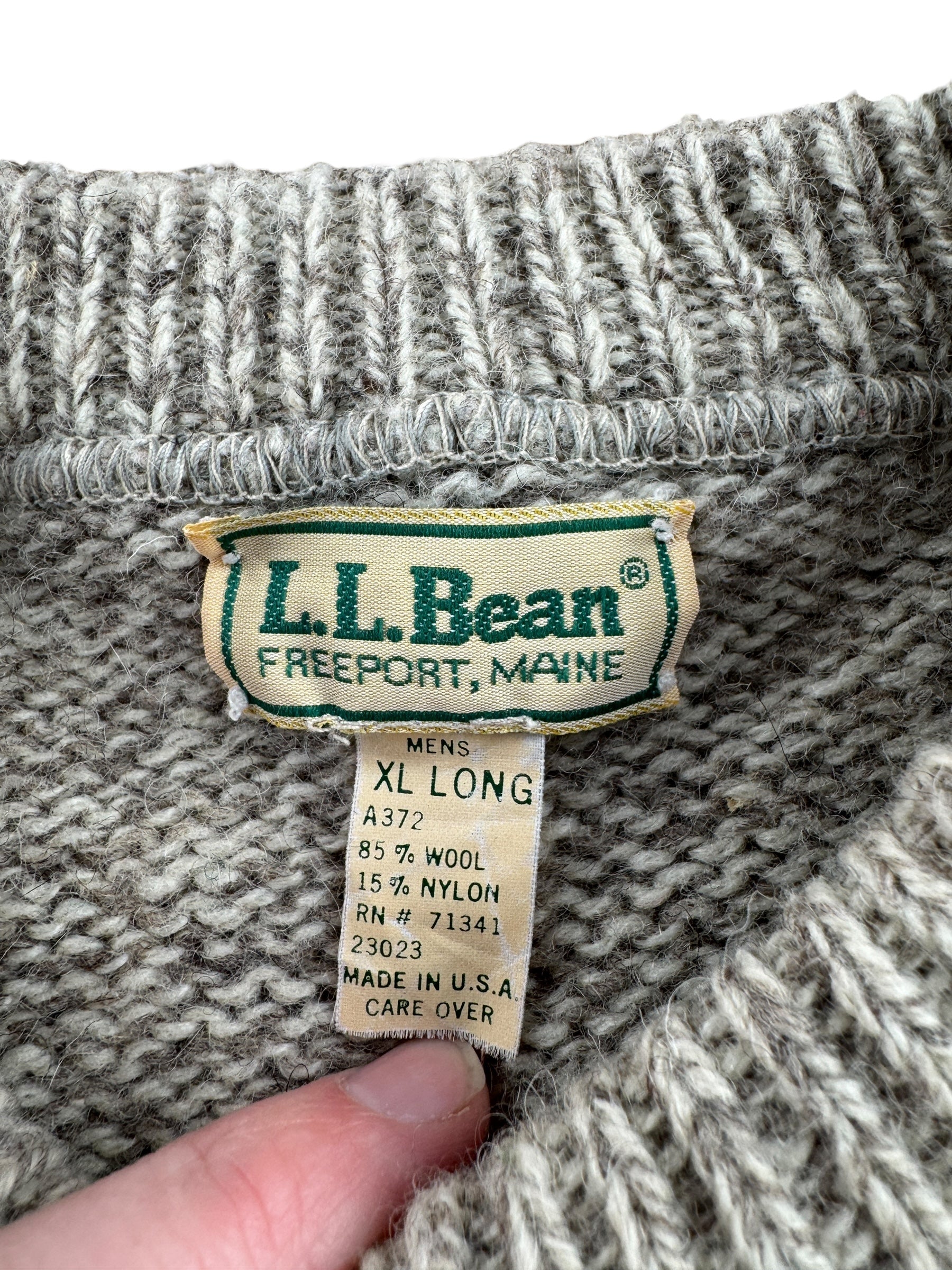 Tag on Vintage L.L. Bean Green Striped Ragg Wool Blend Sweater SZ XL Long