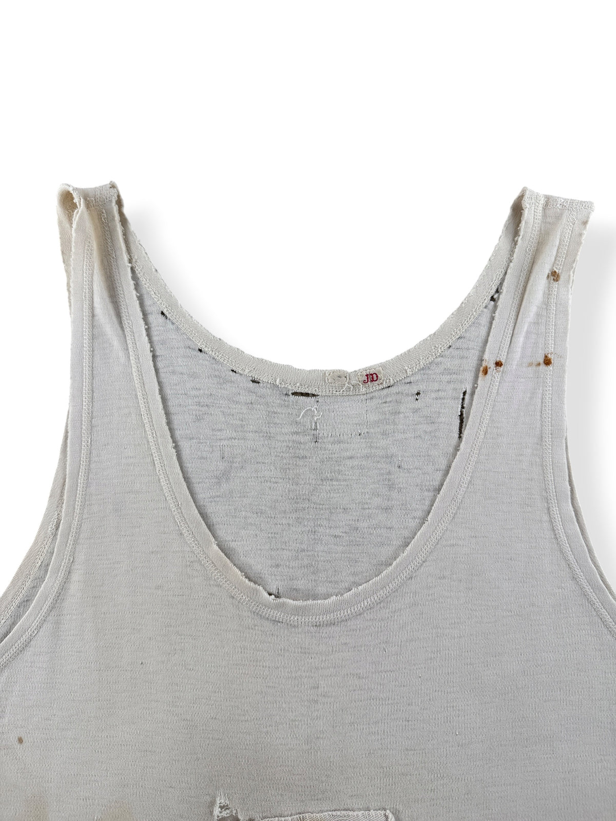 Neckline on Vintage 40s Distressed Rowing Tank Top SZ M