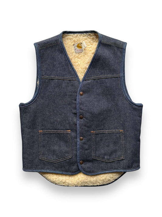 front of Vintage Carhartt Sherpa Lined Denim Vest SZ M