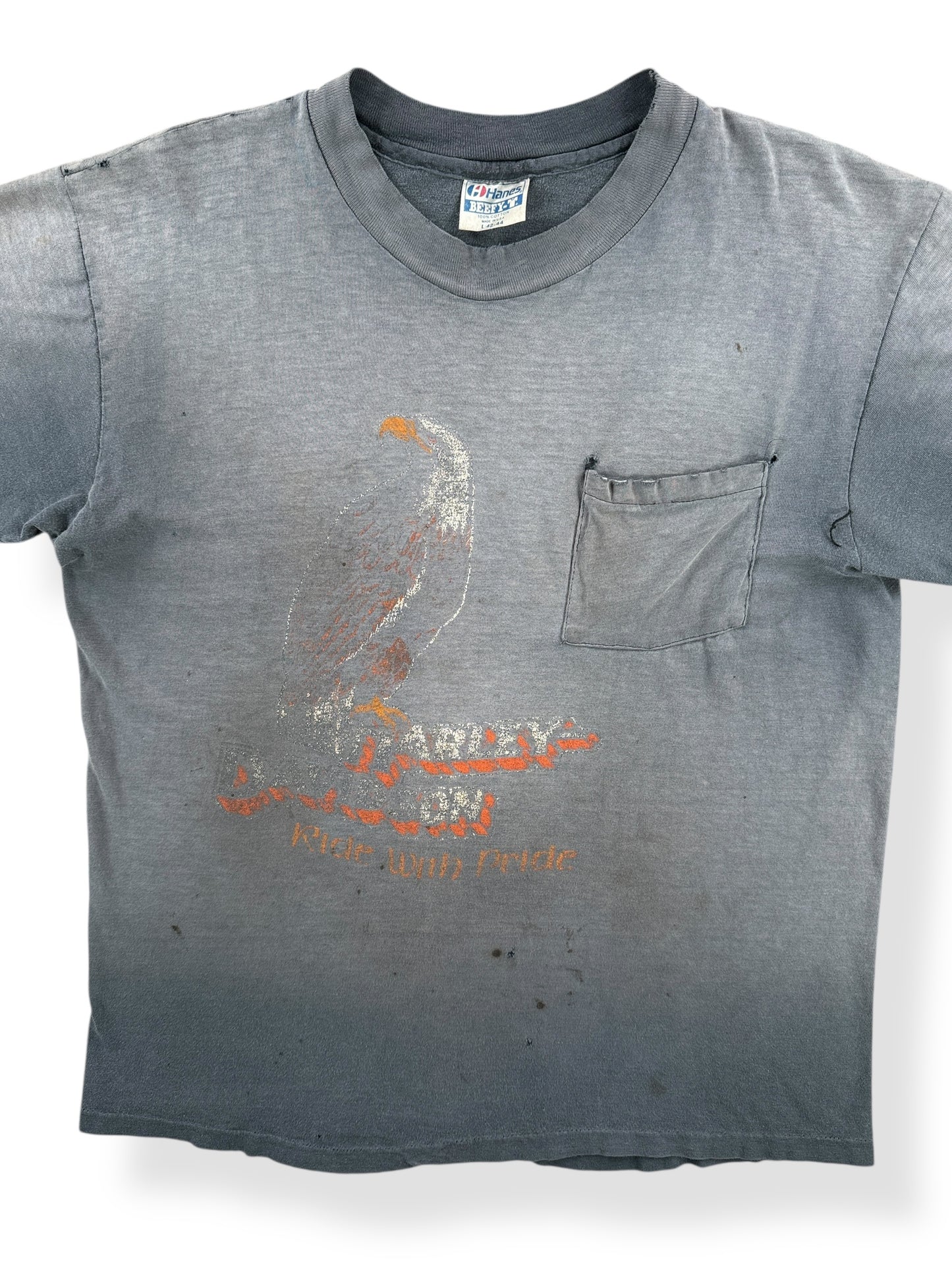 Front Close Up of Vintage Insane Fader Salina's CA Harley Davidson Tee SZ L
