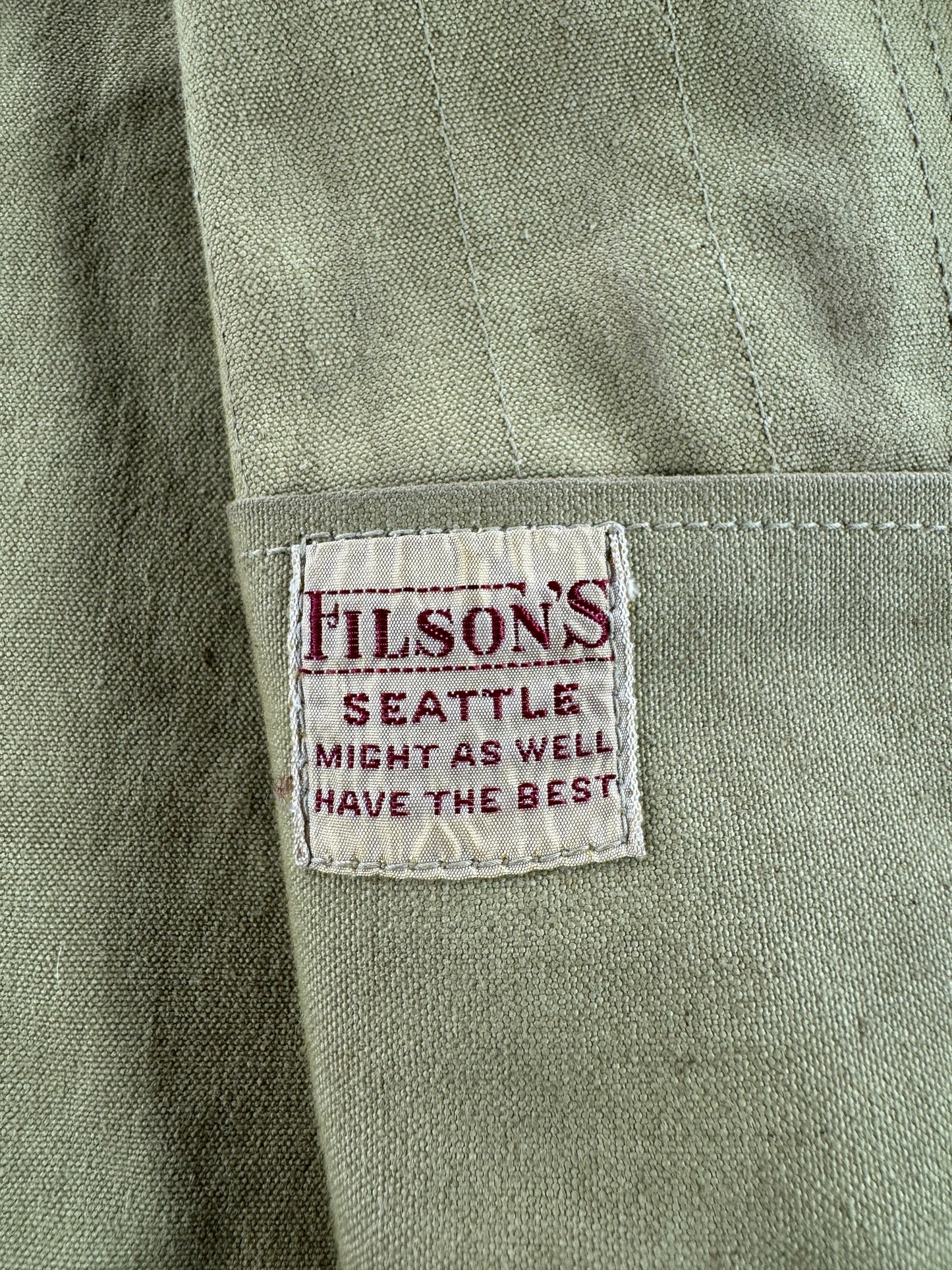 Label on Vintage 50s Filson's Vest SZ L