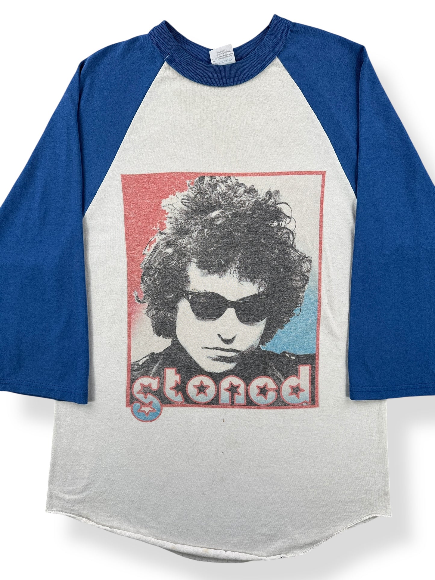 Front Close Up of Vintage Bob Dylan Stoned Raglan Tee SZ S